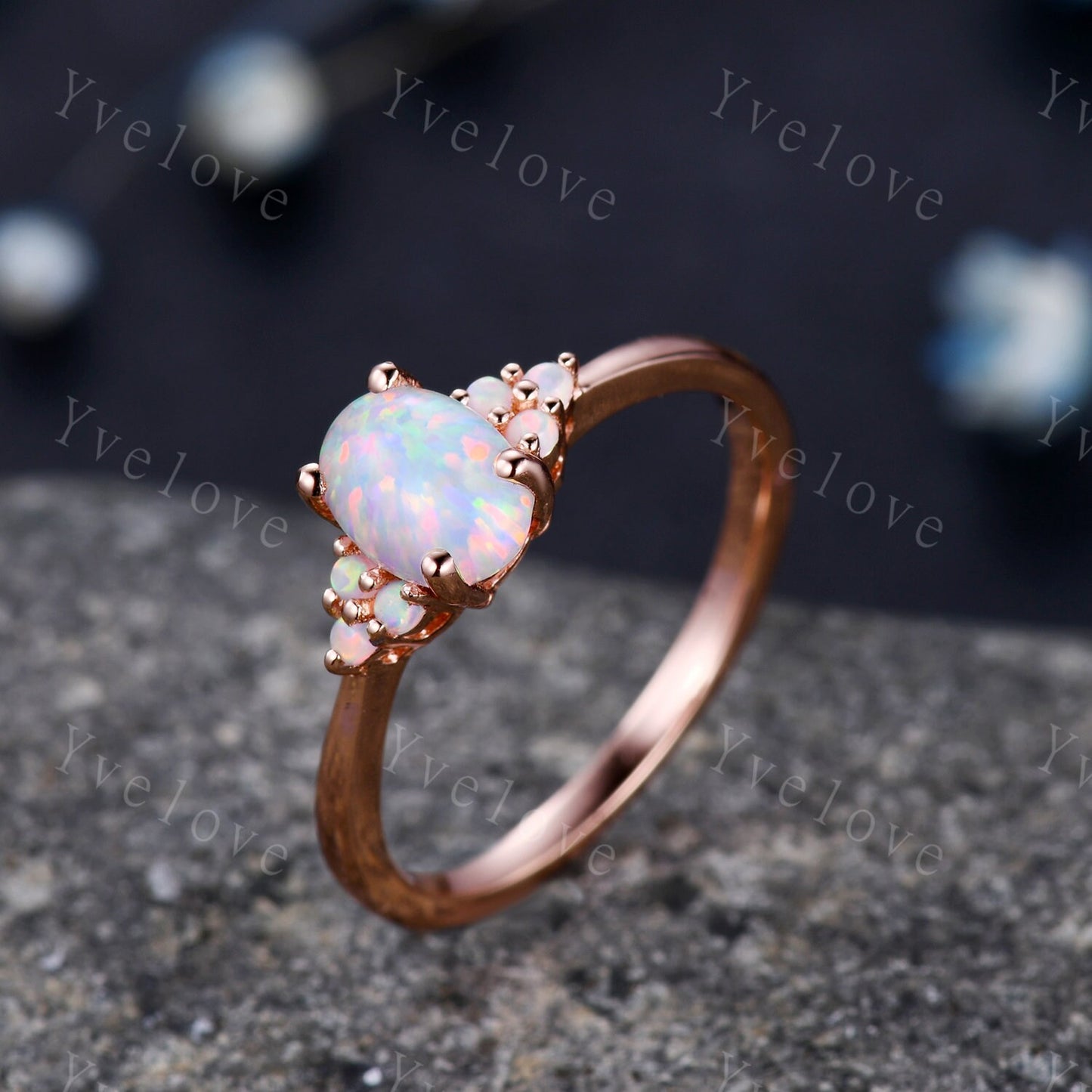 Opal Rings for Women, Rose Gold Opal Engagement Ring, Opal Wedding Ring Set, Multi-Gemstone Ring, Promise Ring, Statement Ring