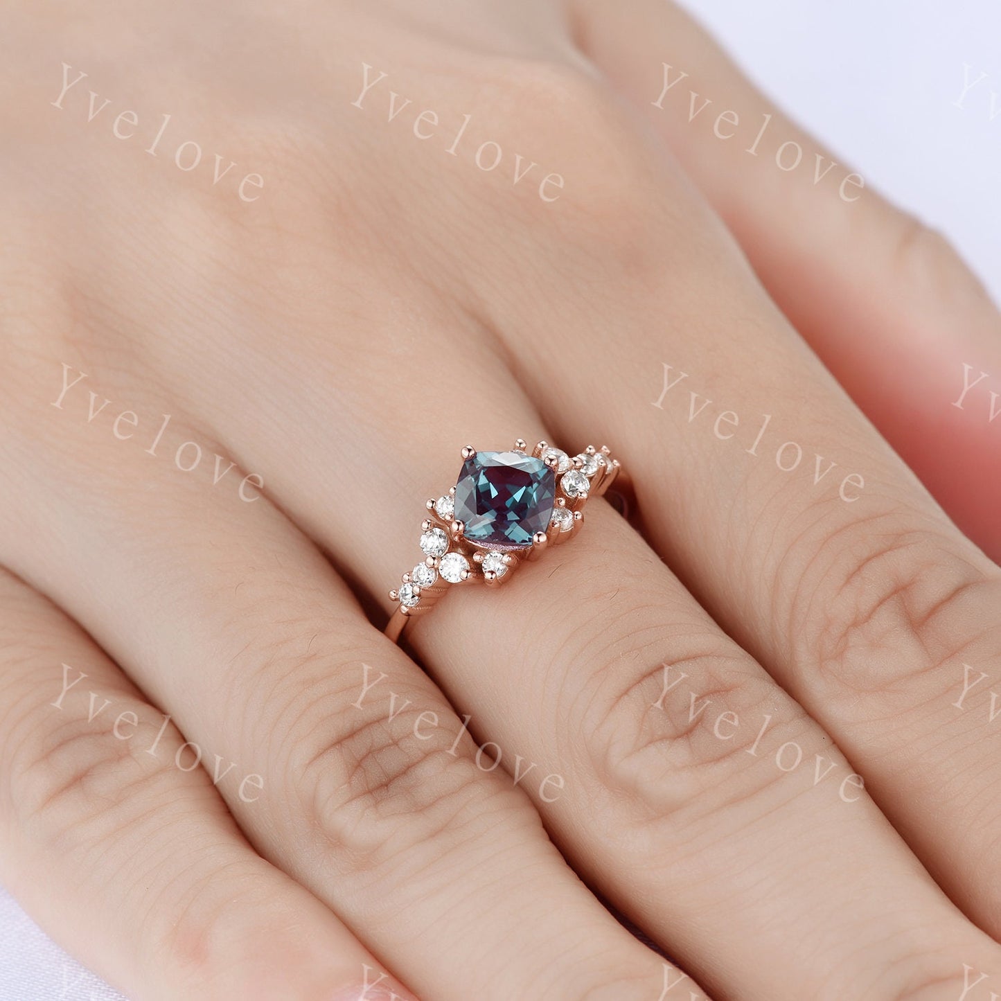 Vintage  cushion cut alexandrite engagement ring rose gold  moissanite ring wedding ring unique June birthstone ring promise ring woman gift