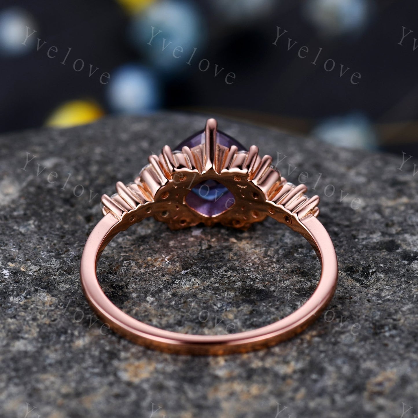 Vintage  cushion cut alexandrite engagement ring rose gold  moissanite ring wedding ring unique June birthstone ring promise ring woman gift