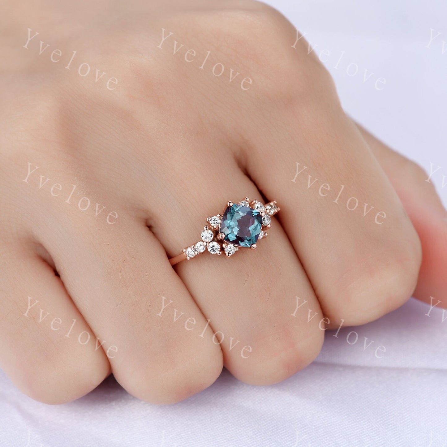 Vintage  cushion cut alexandrite engagement ring rose gold  moissanite ring wedding ring unique June birthstone ring promise ring woman gift