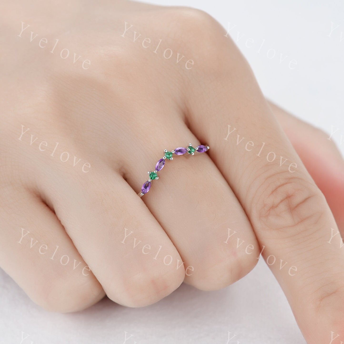 Amethyst  Emerald Wedding Ring  Stacking ring Engagement Ring White Gold   Sterling Silver  Marquise Ring Promise Jewelry Anniversary Gift