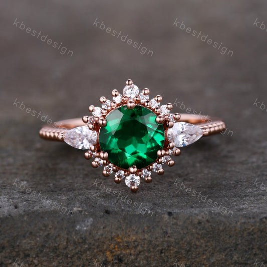 Emerald Ring, Vintage Emerald Engagement Ring, Rose Gold Emerald Ring, May Birthstone, Antique Promise Ring, Anniversary Gift For Her