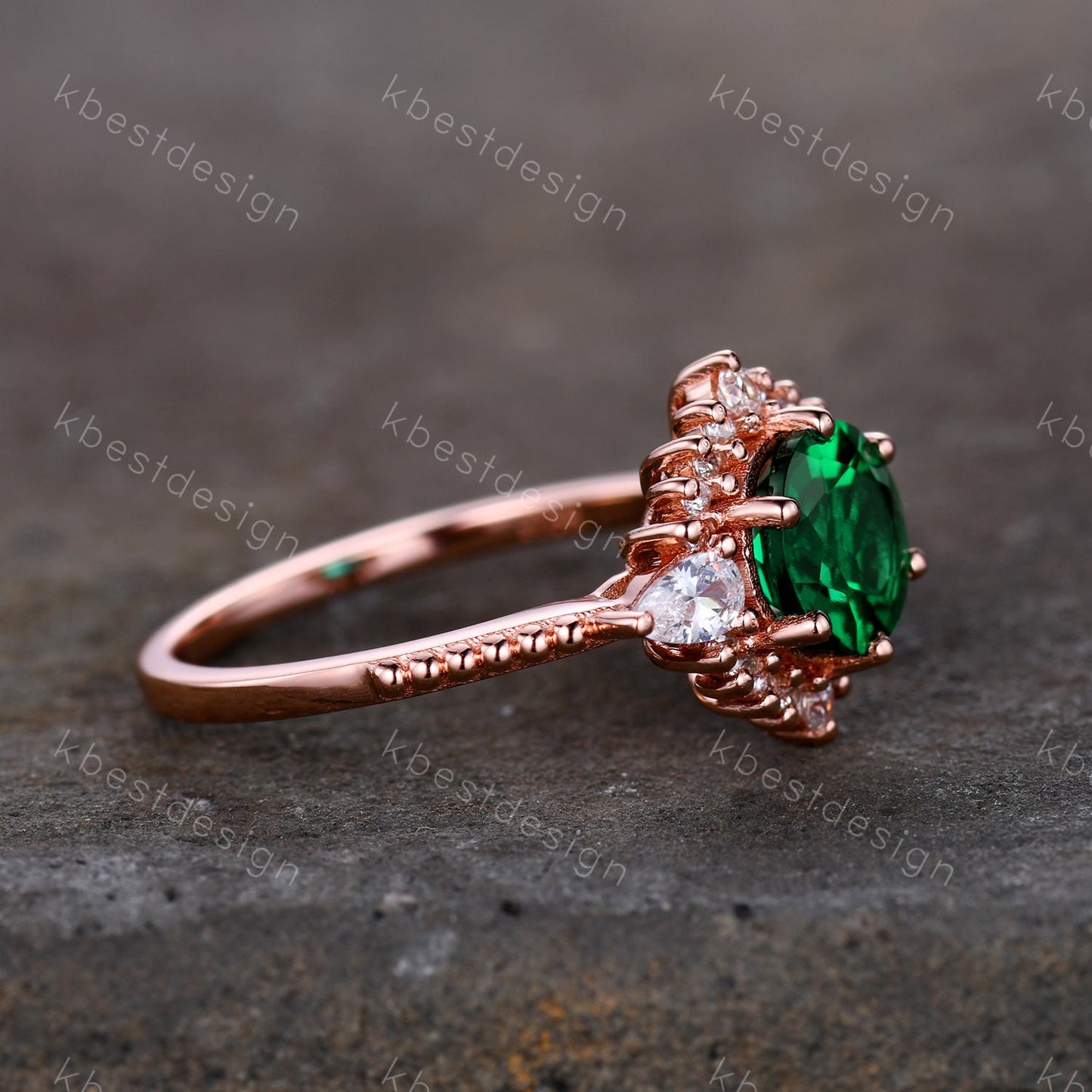 Emerald Ring, Vintage Emerald Engagement Ring, Rose Gold Emerald Ring, May Birthstone, Antique Promise Ring, Anniversary Gift For Her