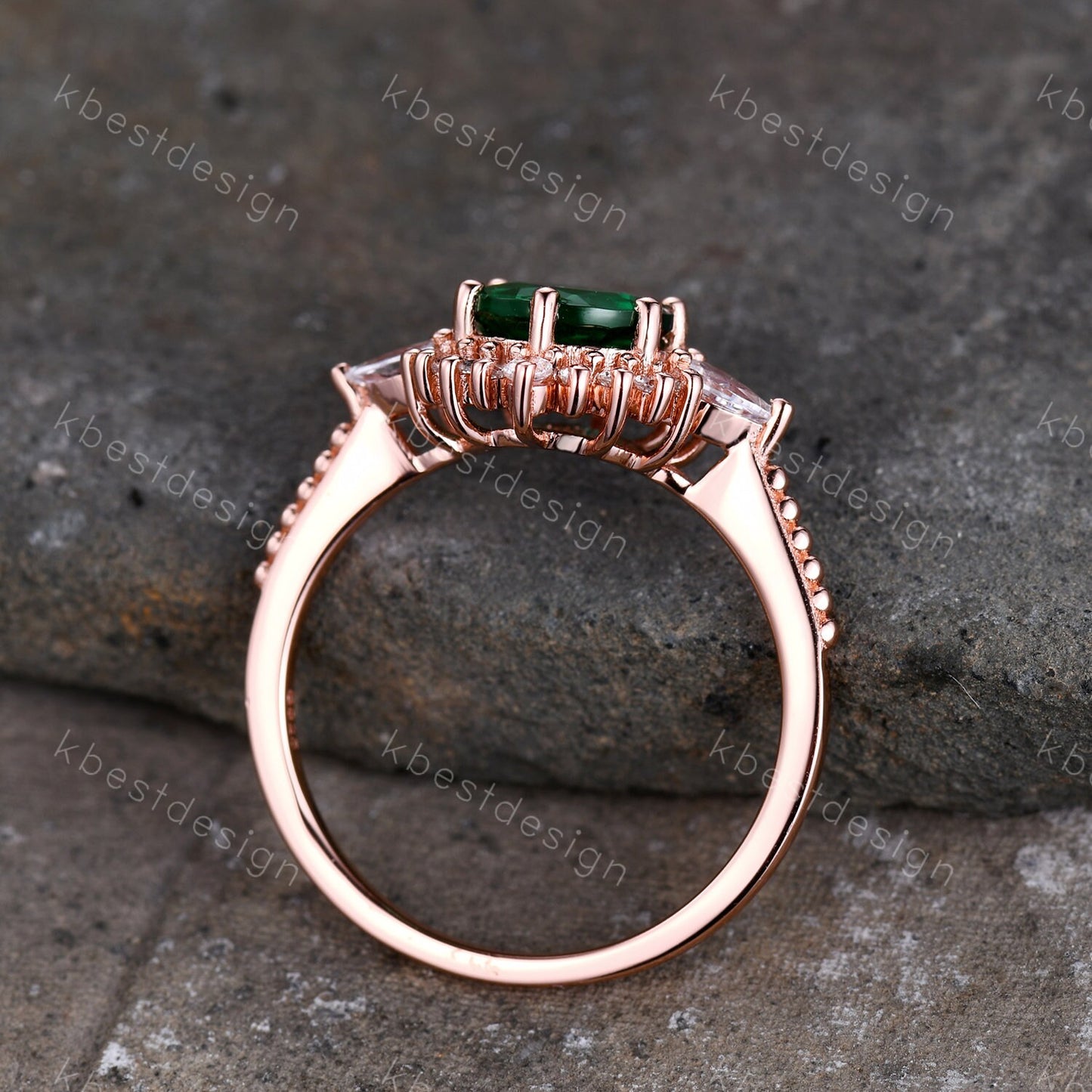 Emerald Ring, Vintage Emerald Engagement Ring, Rose Gold Emerald Ring, May Birthstone, Antique Promise Ring, Anniversary Gift For Her