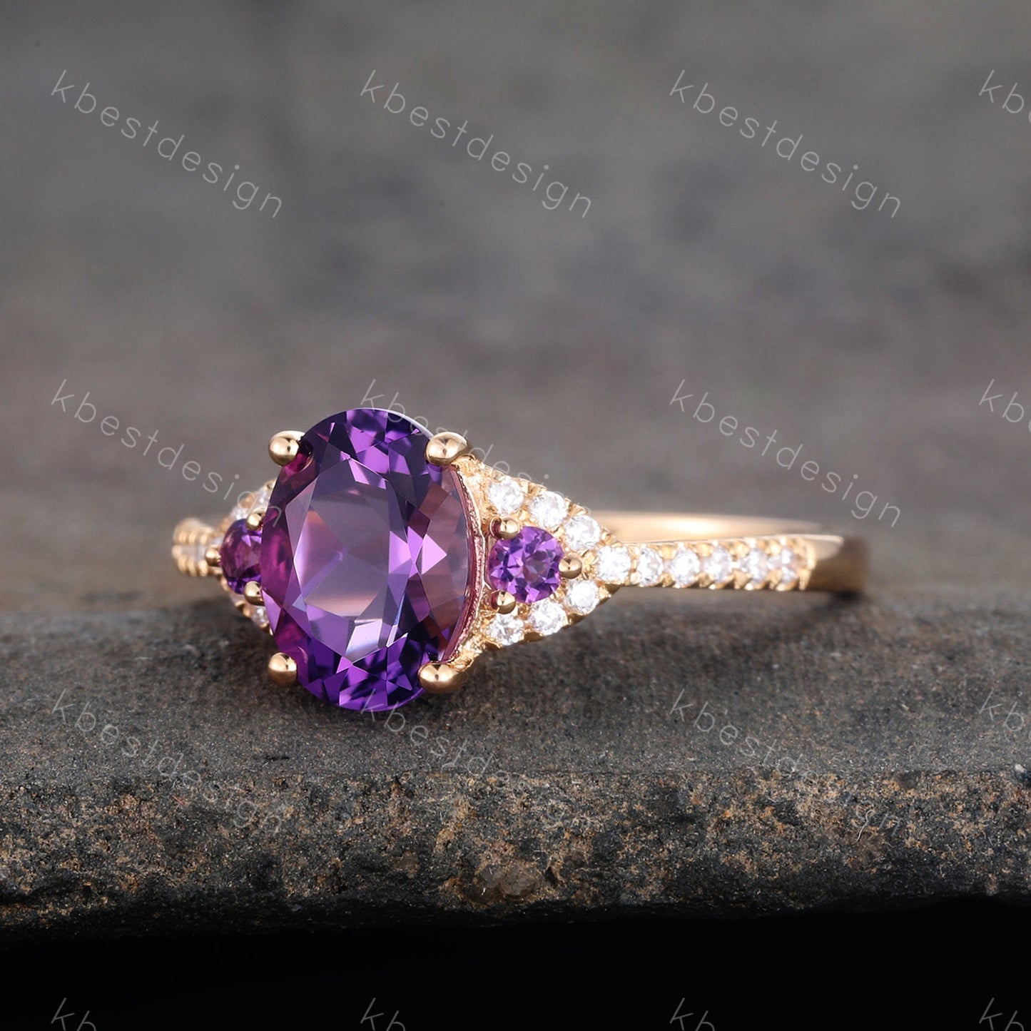 Natural Amethyst Ring, Purple Amethyst Engagement Ring, February Birthstone, Gemstone Ring, Anniversary Birthday Gift For Her, Yellow Gold