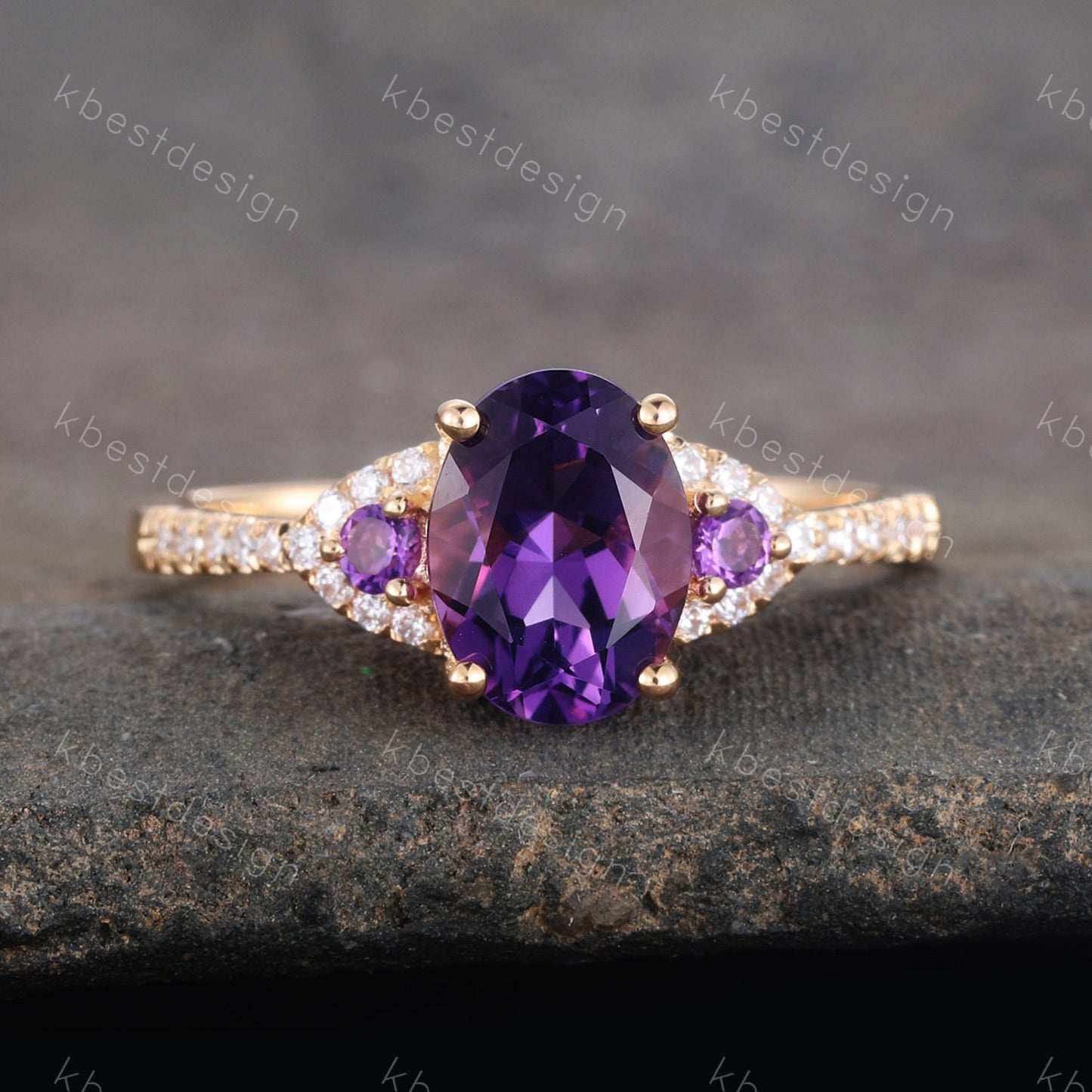 Natural Amethyst Ring, Purple Amethyst Engagement Ring, February Birthstone, Gemstone Ring, Anniversary Birthday Gift For Her, Yellow Gold