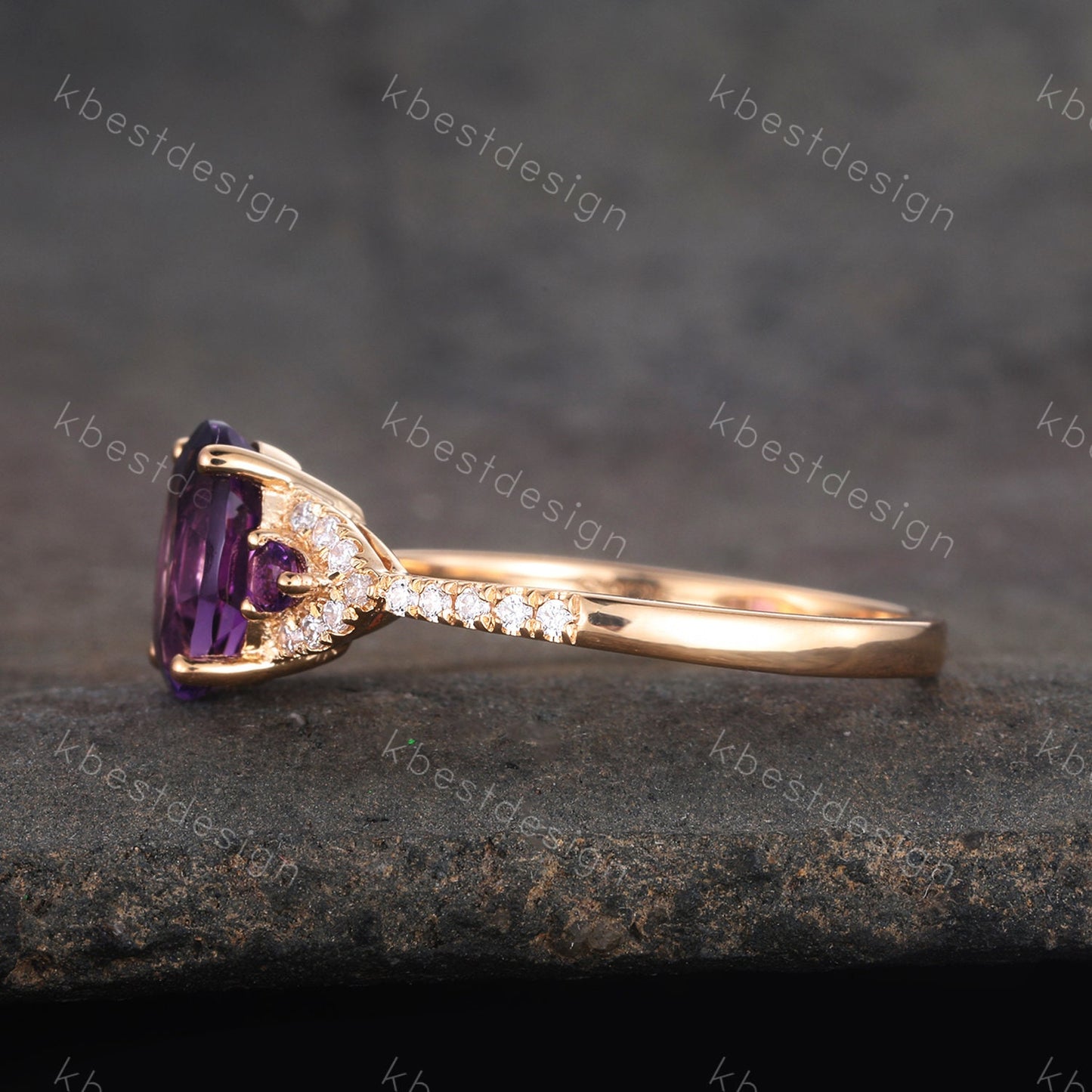 Natural Amethyst Ring, Purple Amethyst Engagement Ring, February Birthstone, Gemstone Ring, Anniversary Birthday Gift For Her, Yellow Gold