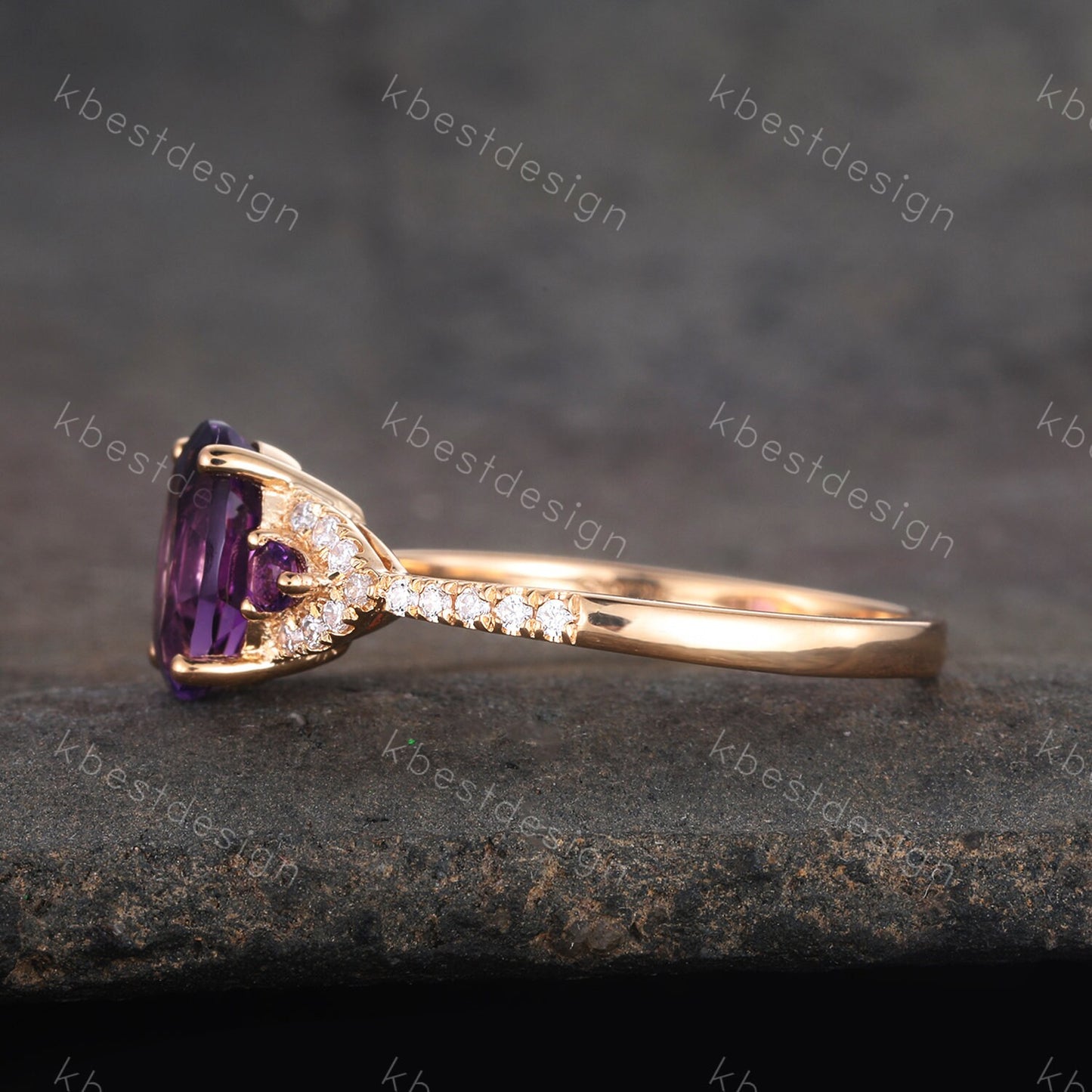 Natural Amethyst Ring, Purple Amethyst Engagement Ring, February Birthstone, Gemstone Ring, Anniversary Birthday Gift For Her, Yellow Gold
