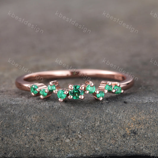 Emerald Ring, Cluster Ring, Dainty Emerald Wedding Ring, Rose Gold Ring, Minimalist Ring, Delicate Stackable Ring, Green Stone Ring