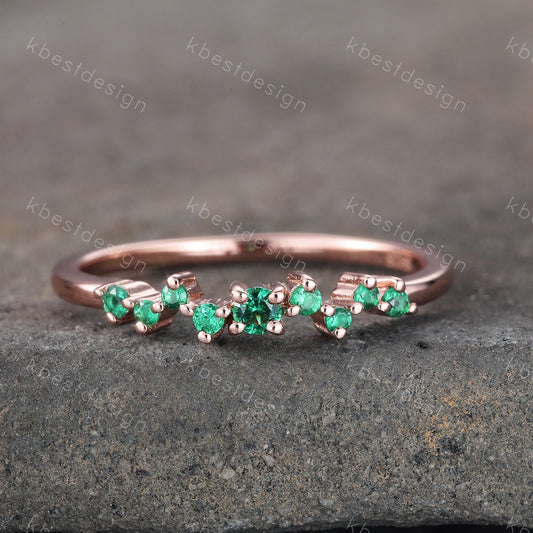Emerald Ring, Cluster Ring, Dainty Emerald Wedding Ring, Rose Gold Ring, Minimalist Ring, Delicate Stackable Ring, Green Stone Ring