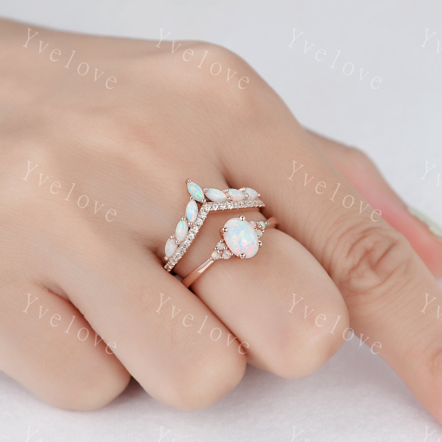 Opal Rings for Women, Rose Gold Opal Engagement Ring, Opal Wedding Ring Set, Multi-Gemstone Ring, Promise Ring, Statement Ring