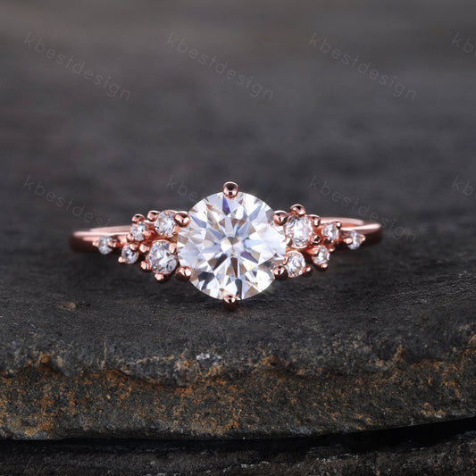 1 CT Brilliant Round Cut Engagement Ring, Unique Cluster Wedding Ring, Rose Gold CZ Engagement Ring, Promise Ring, Dainty Ring, Gift for Her