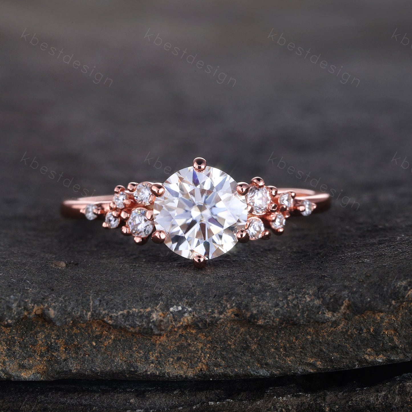 1 CT Brilliant Round Cut Engagement Ring, Unique Cluster Wedding Ring, Rose Gold CZ Engagement Ring, Promise Ring, Dainty Ring, Gift for Her