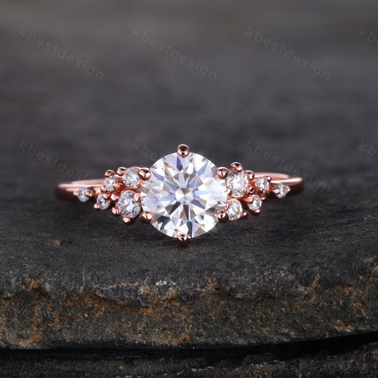 1 CT Brilliant Round Cut Engagement Ring, Unique Cluster Wedding Ring, Rose Gold CZ Engagement Ring, Promise Ring, Dainty Ring, Gift for Her