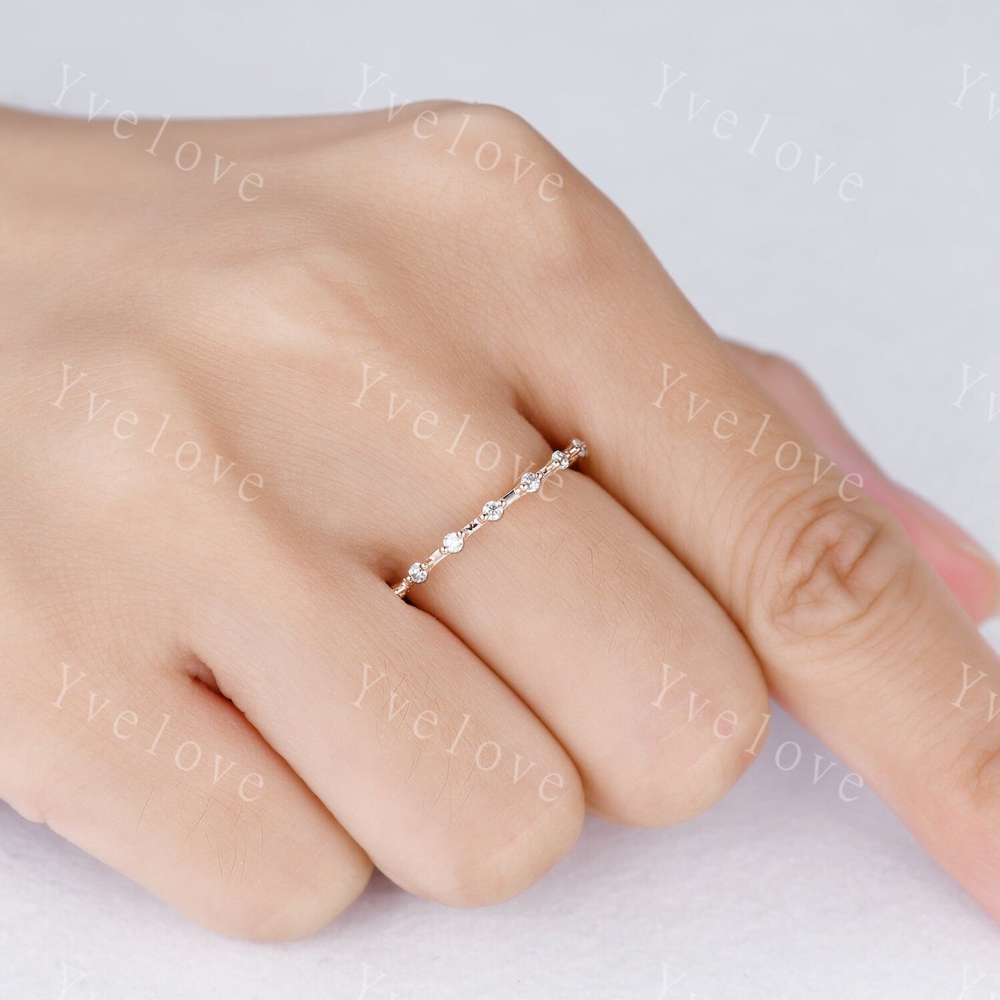 Dainty Diamond Wedding Band Half Eternity 14k Rose Gold Wedding Ring Stacking Matching Band For Women Real Diamond Anniversary Gift For Her