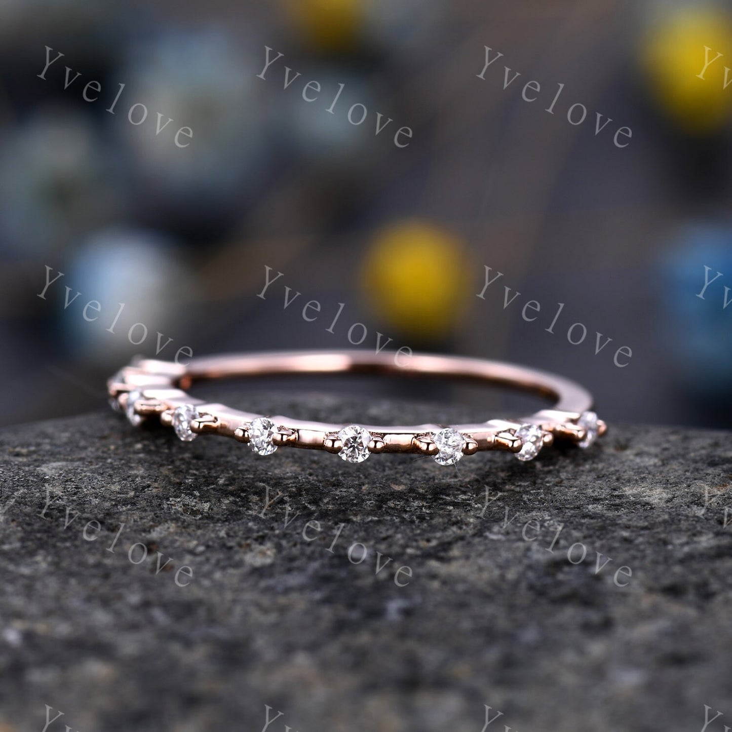 Dainty Diamond Wedding Band Half Eternity 14k Rose Gold Wedding Ring Stacking Matching Band For Women Real Diamond Anniversary Gift For Her