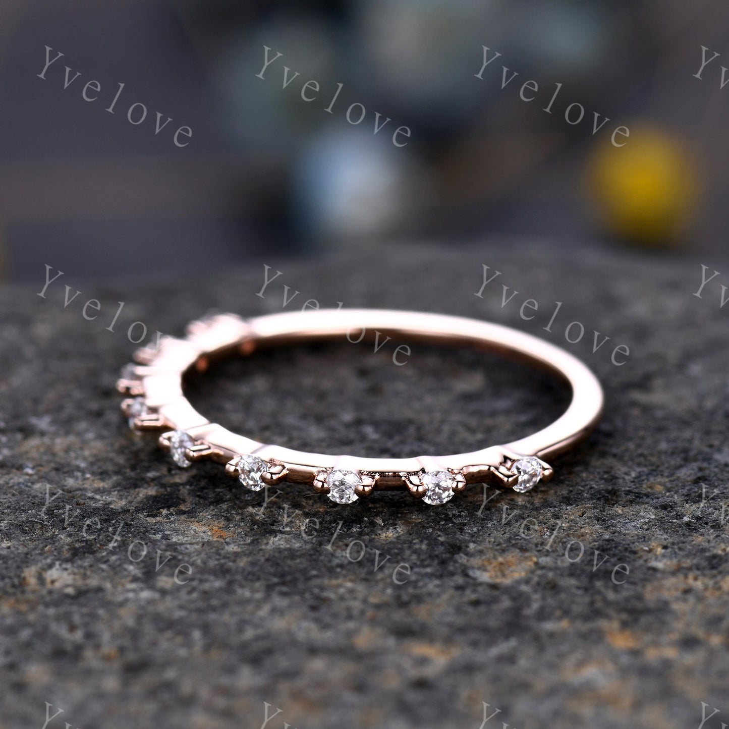 Dainty Diamond Wedding Band Half Eternity 14k Rose Gold Wedding Ring Stacking Matching Band For Women Real Diamond Anniversary Gift For Her
