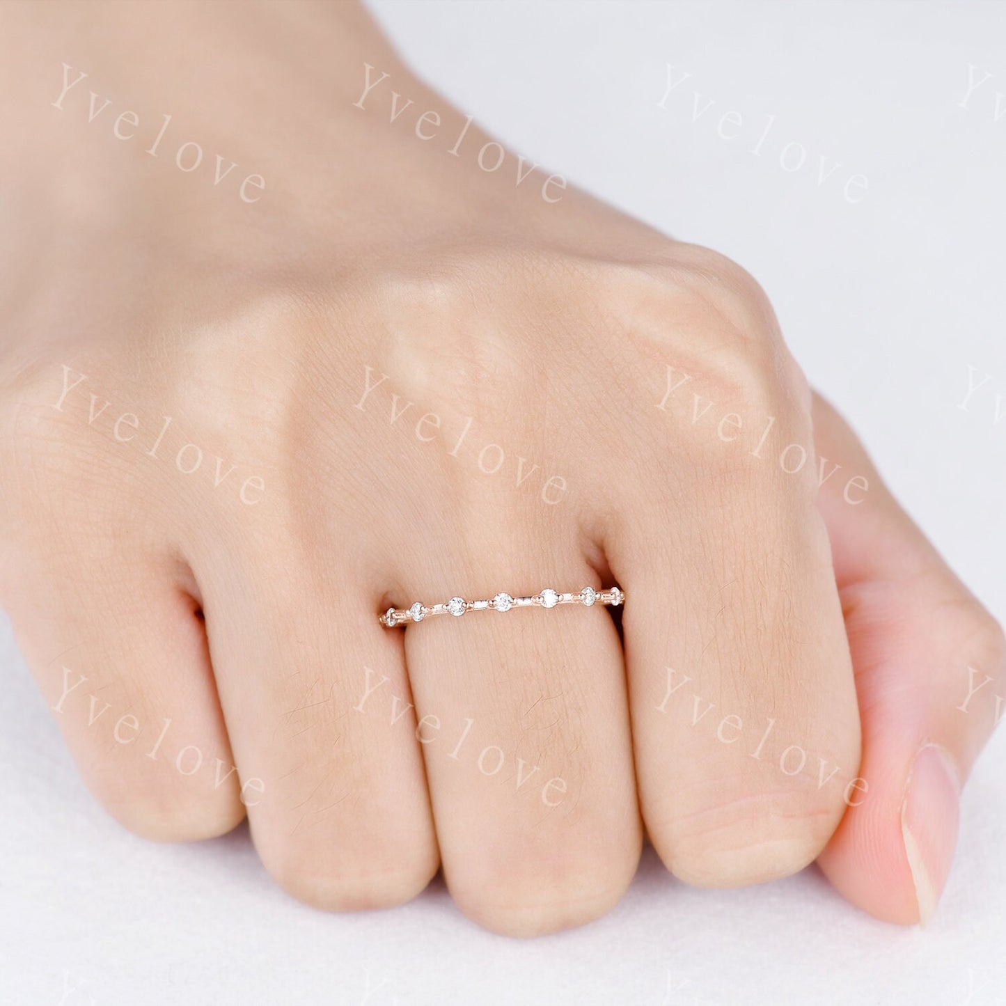 Dainty Diamond Wedding Band Half Eternity 14k Rose Gold Wedding Ring Stacking Matching Band For Women Real Diamond Anniversary Gift For Her