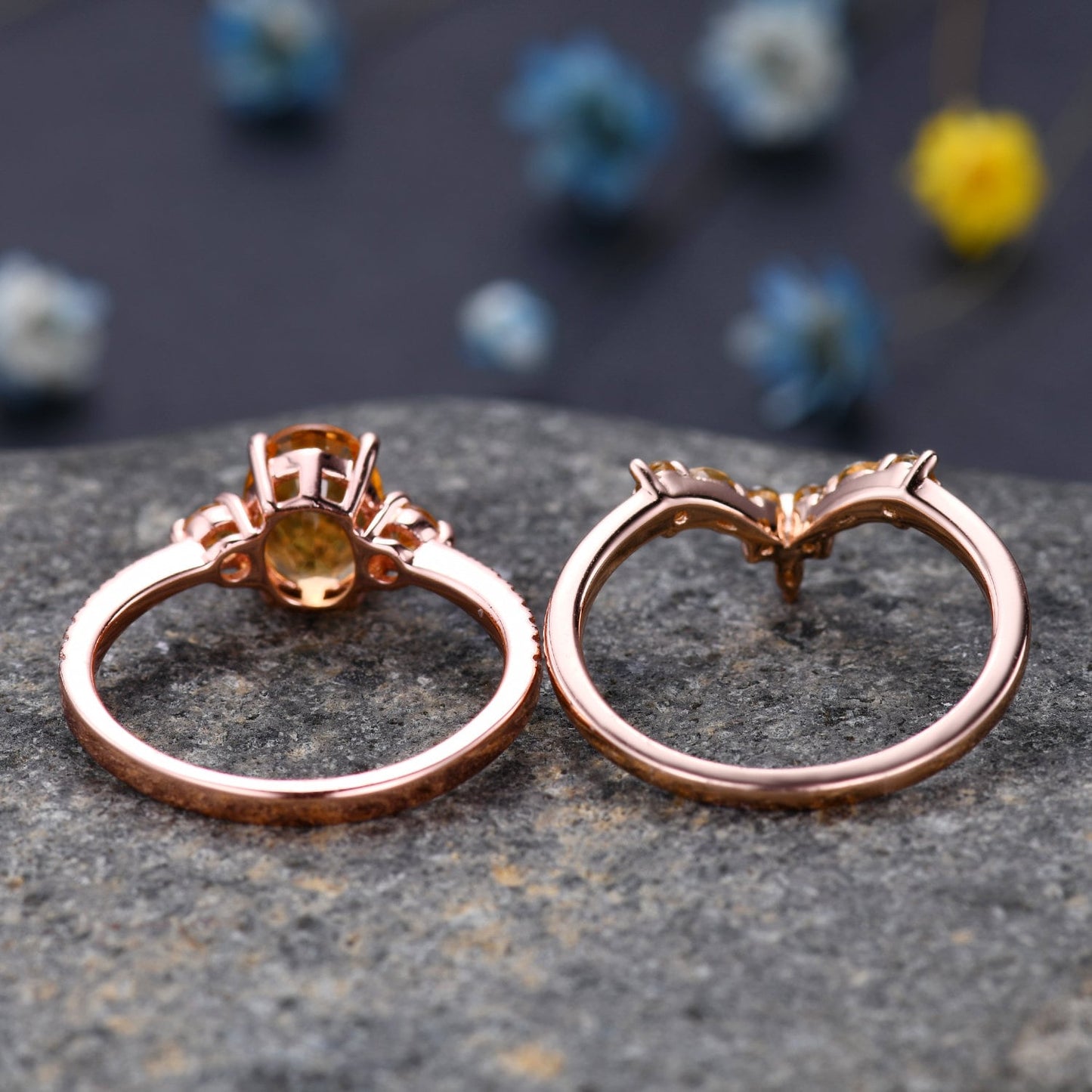 Citrine Engagement Ring Set, Citrine Wedding Ring Set, November Birthstone, Oval Cut Citrine, Eternity Diamond Wedding Band for Women Gift