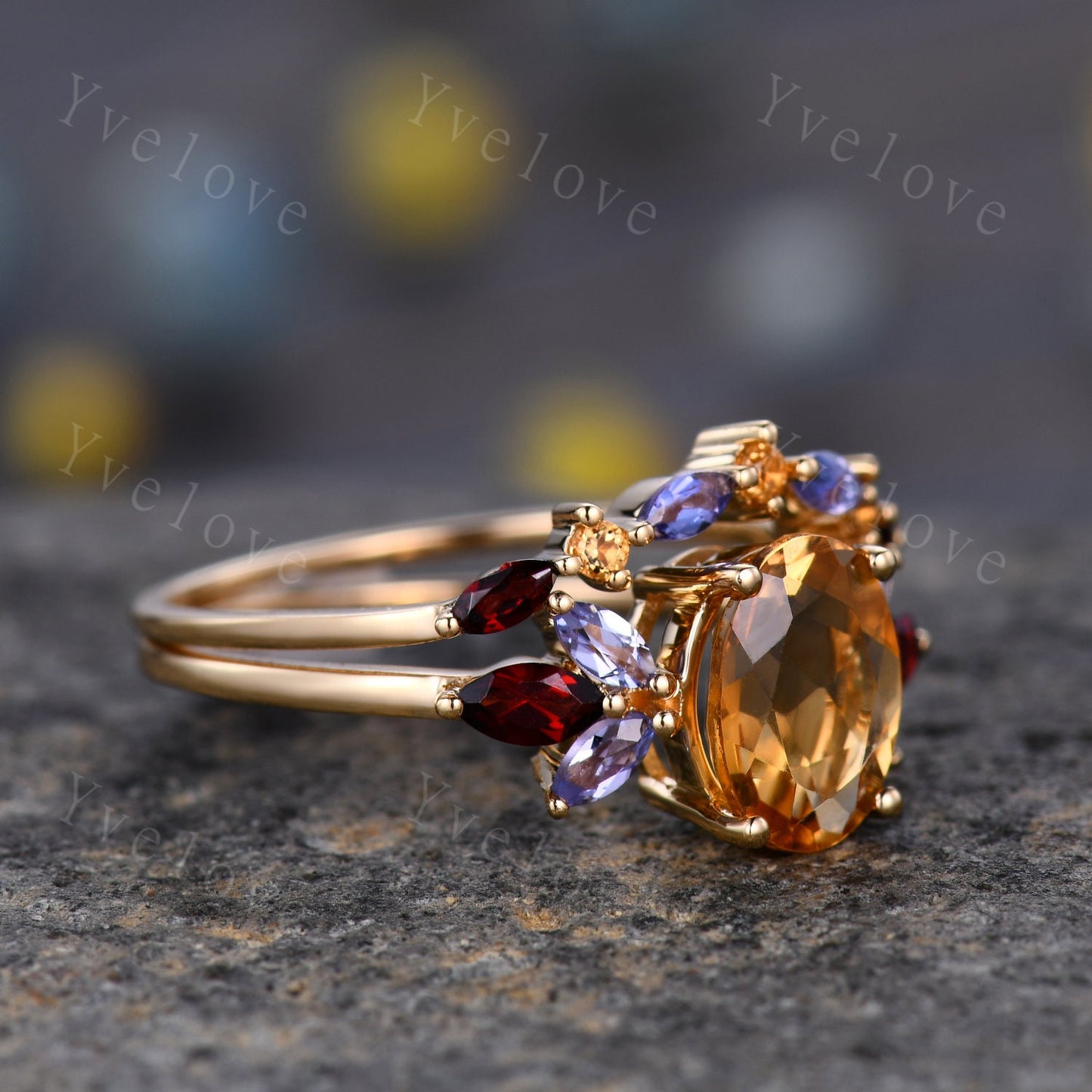 Custom order for Emelia, 9x10mm oval cut citrine, a set, white gold plated