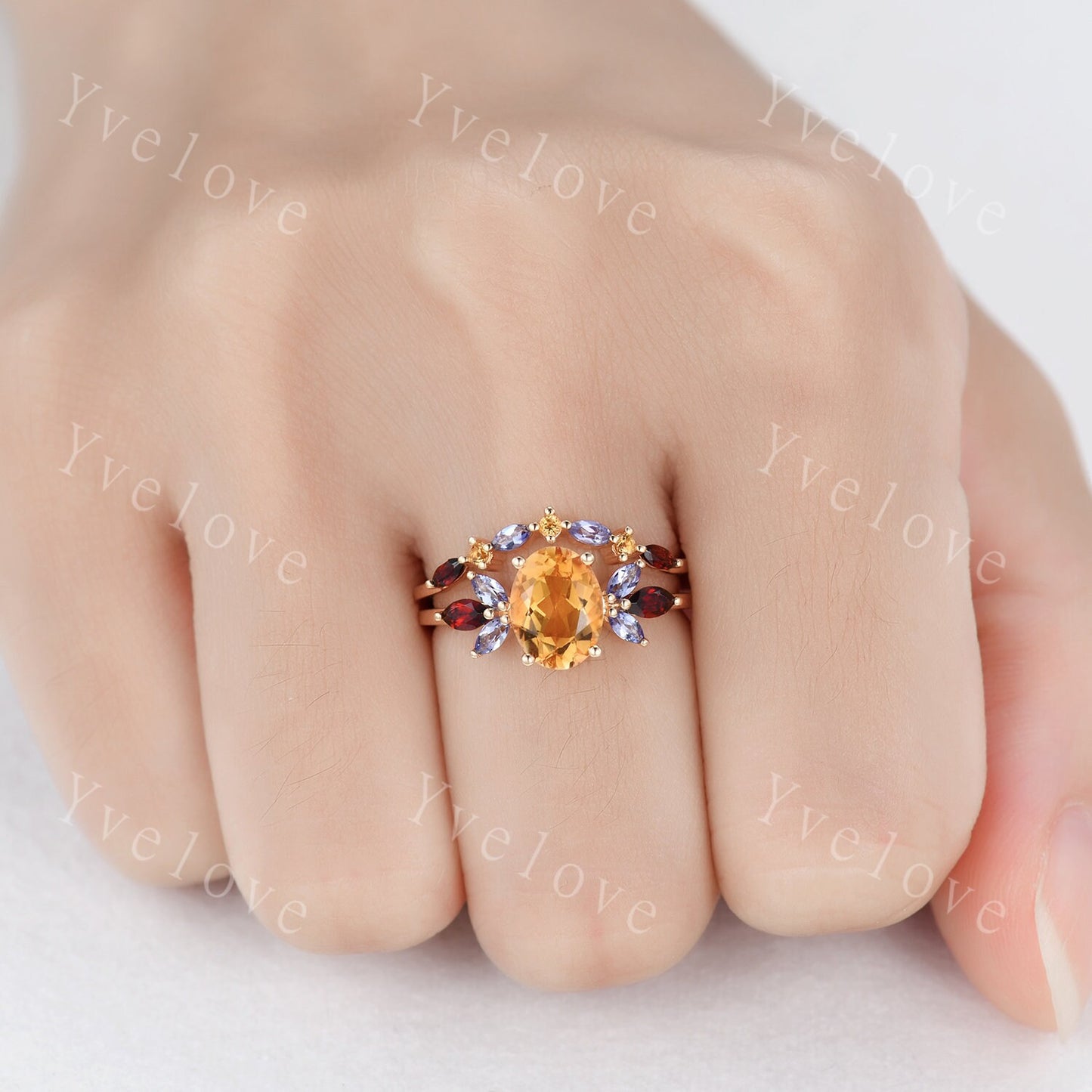 Custom order for Emelia, 9x10mm oval cut citrine, a set, white gold plated