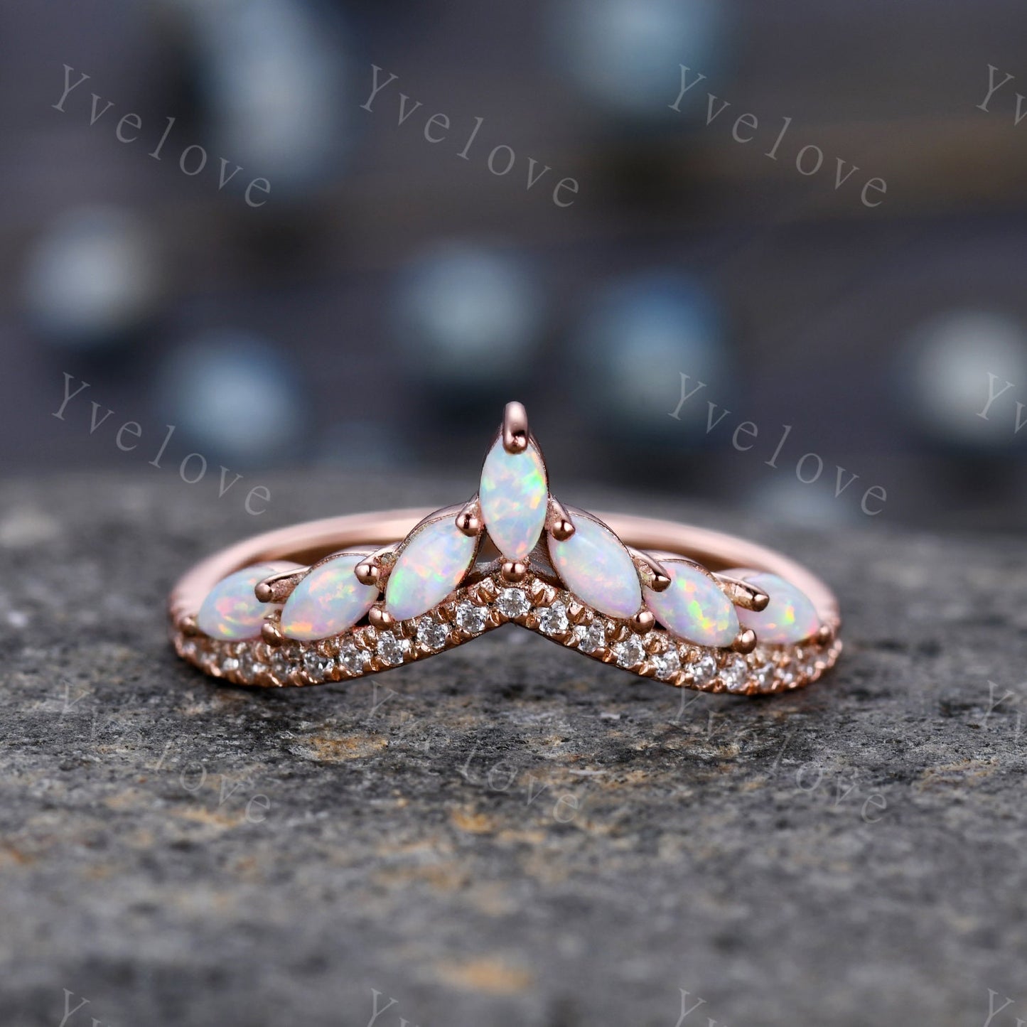 Multi-Gemstone Ring,White Fire Opal Rings for Women,14k White Gold Opal Engagement Ring,Opal Wedding Ring,Promise Ring Gift,Statement Ring