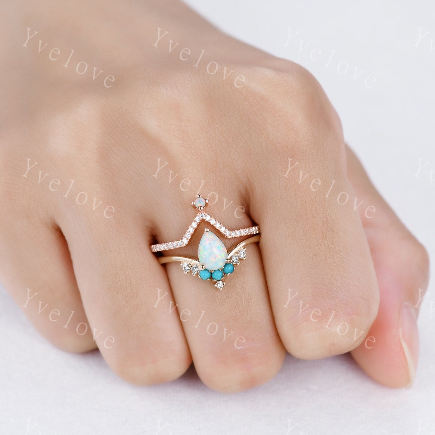 Pear Shaped Opal Engagement Ring,Opal Turquoise Wedding Ring,Bridal Ring,October Birthstone,14k Yellow Gold Anniversary Promise Ring Gift