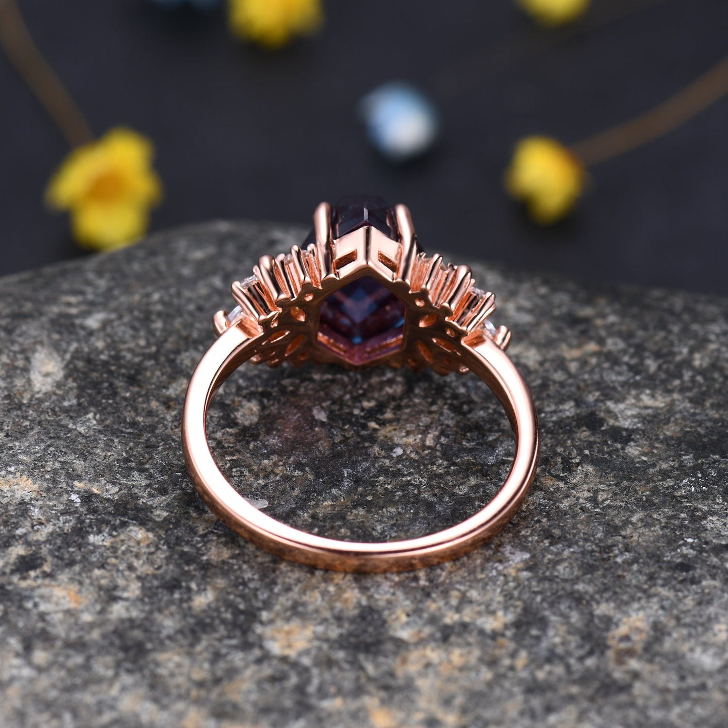 Vintage Alexandrite engagement ring,Unique Hexagon Cut  Cluster CZ Diamond Ring,Bridal Wedding Ring For Women Jewelry Gift,Statement Ring