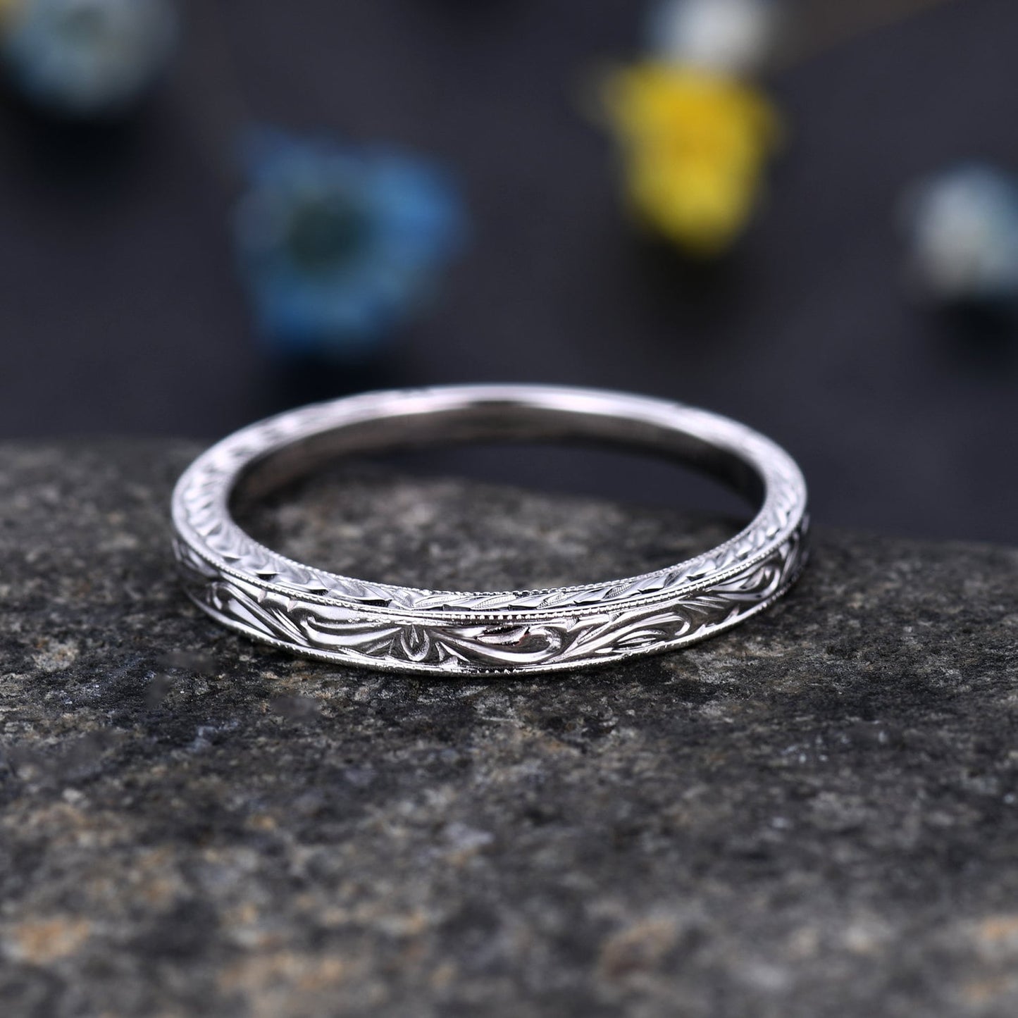 14k Plain Gold Ring,14k rose gold,Filigree Milgrain Edge,Floral Design,Wedding Ring,Wedding Band,Anniversary Ring,Retro Vintage