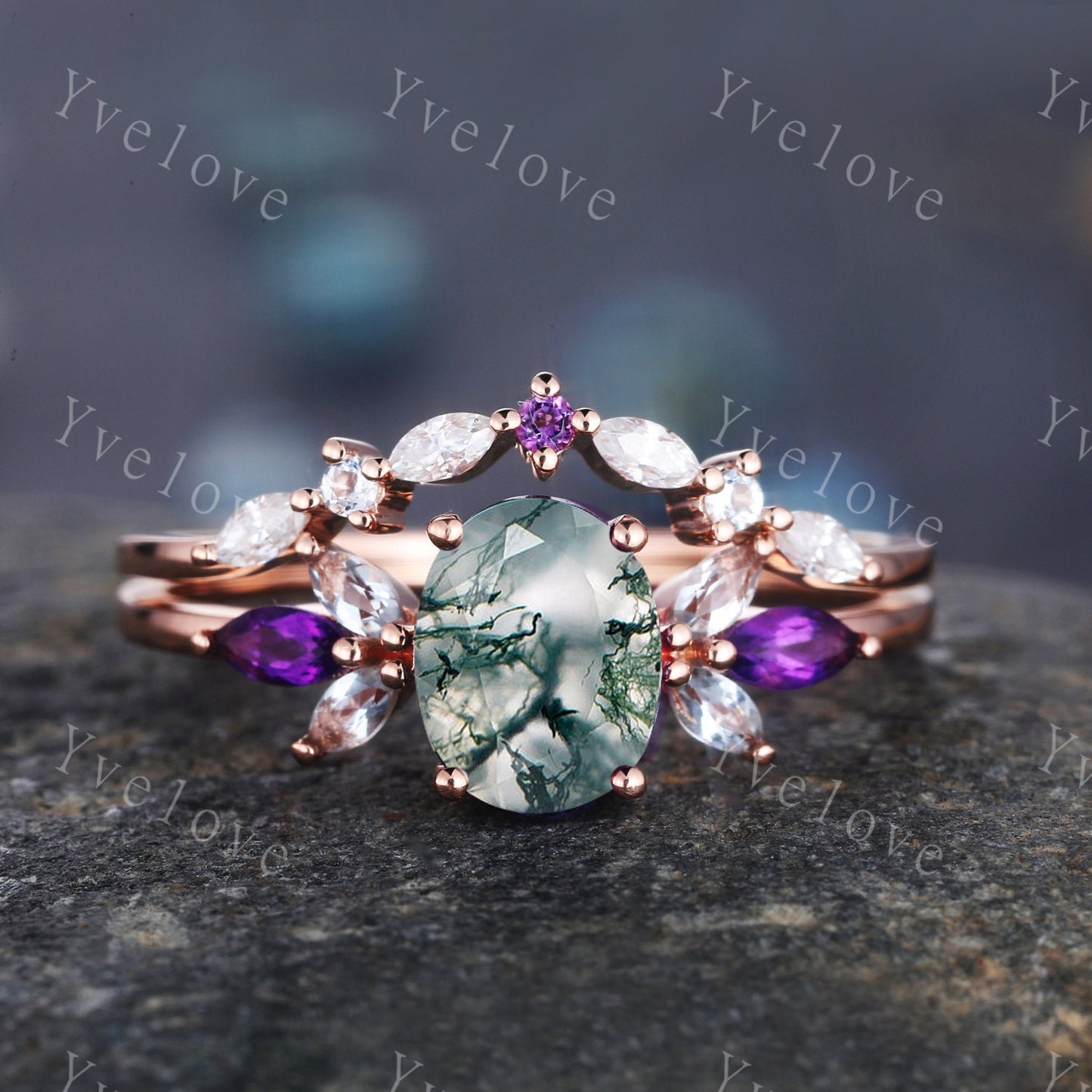 Citrine Ring Set, Natural Citrine Engagement Ring Set,Marquise Amethyst Promise Ring,Yellow Gemstone November Birthstone,Gift For Mom Her
