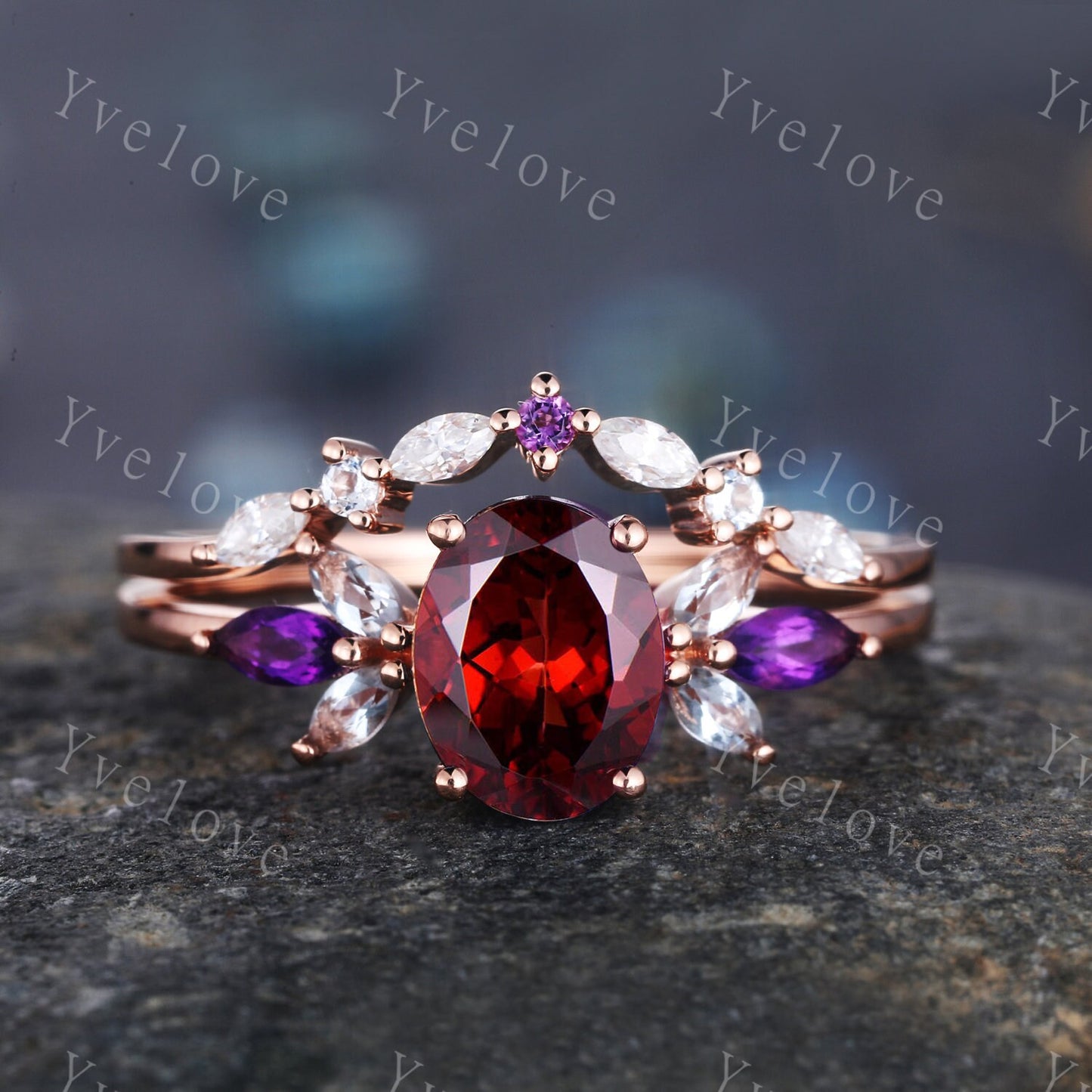 Citrine Ring Set, Natural Citrine Engagement Ring Set,Marquise Amethyst Promise Ring,Yellow Gemstone November Birthstone,Gift For Mom Her
