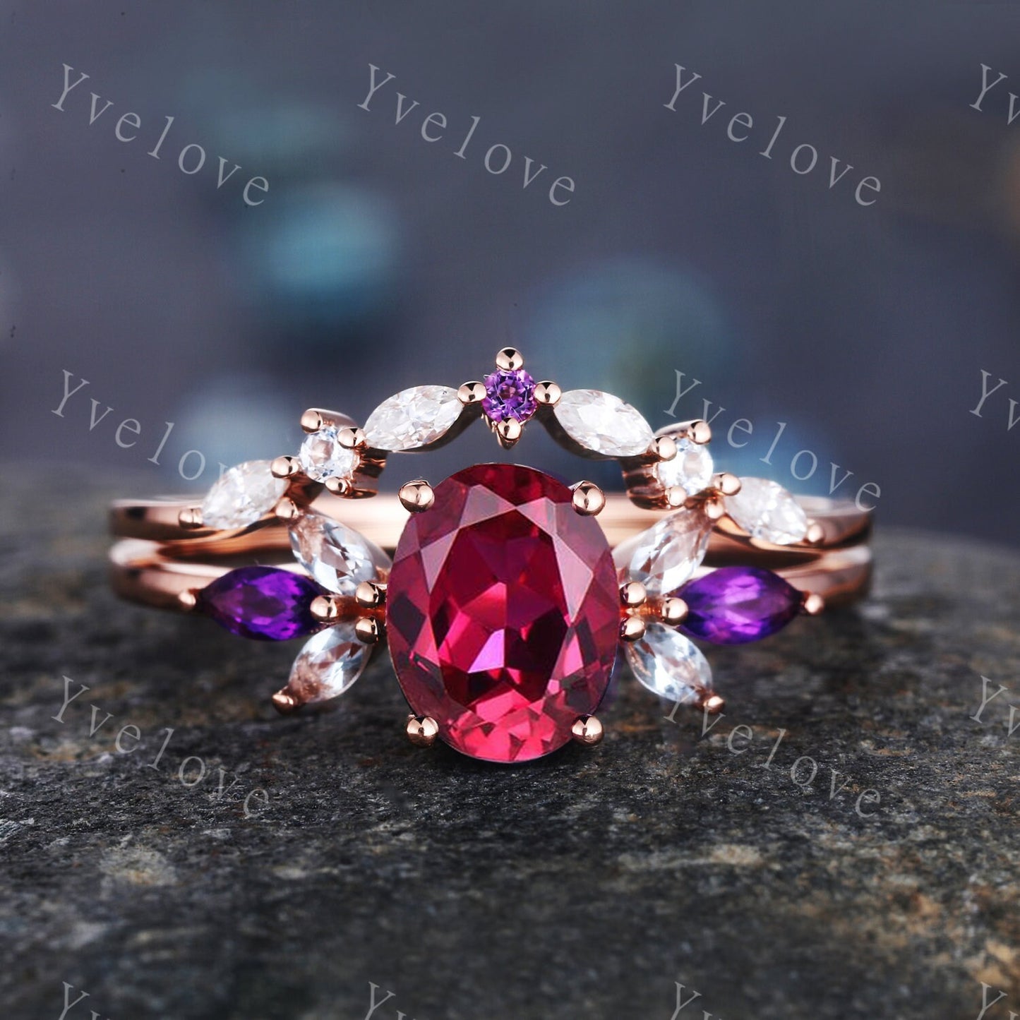 Vintage White Fire Opal Ring, Opal Bridal Ring Set, Dainty Opal Engagement Ring, Rose Gold Rings, Matching Band, Opal Jewelry, Gift for Her