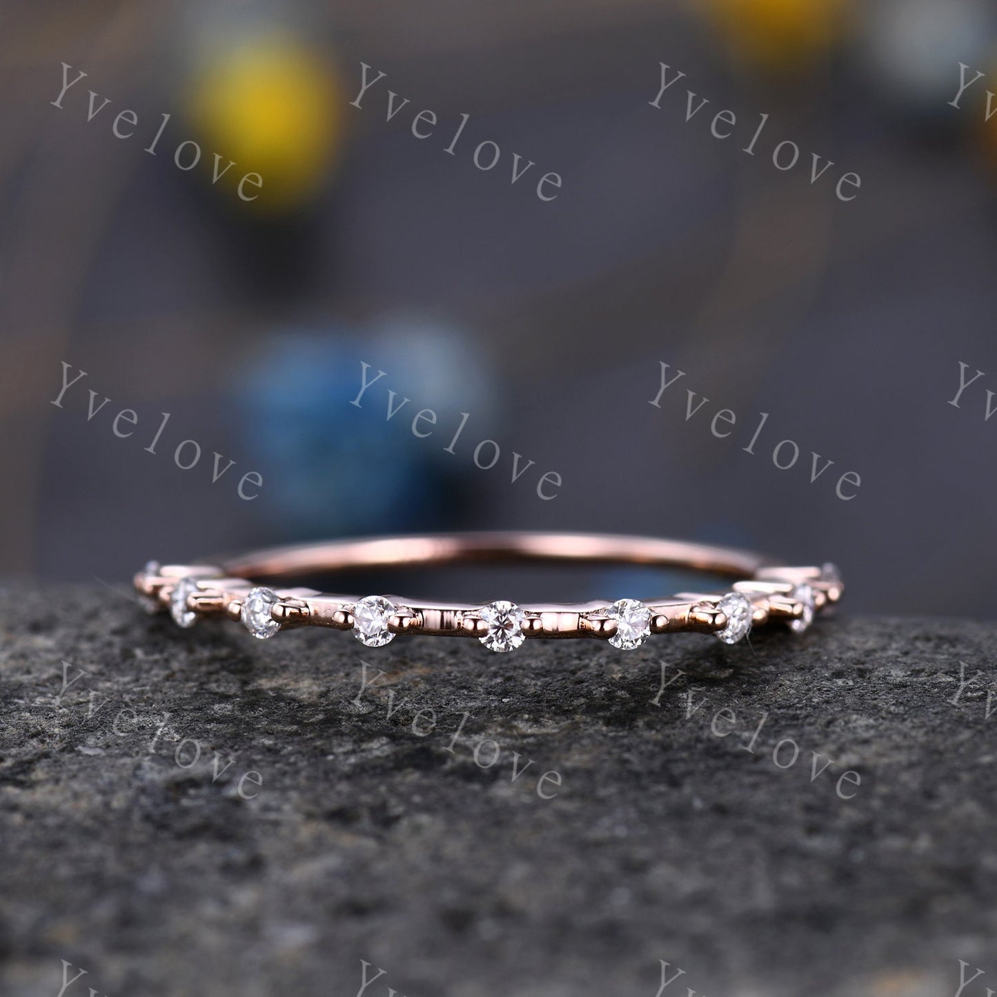 Dainty Diamond Wedding Band Half Eternity 14k Rose Gold Wedding Ring Stacking Matching Band For Women Real Diamond Anniversary Gift For Her