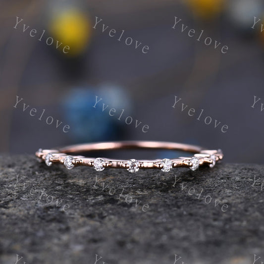 Dainty Diamond Wedding Band Half Eternity 14k Rose Gold Wedding Ring Stacking Matching Band For Women Real Diamond Anniversary Gift For Her