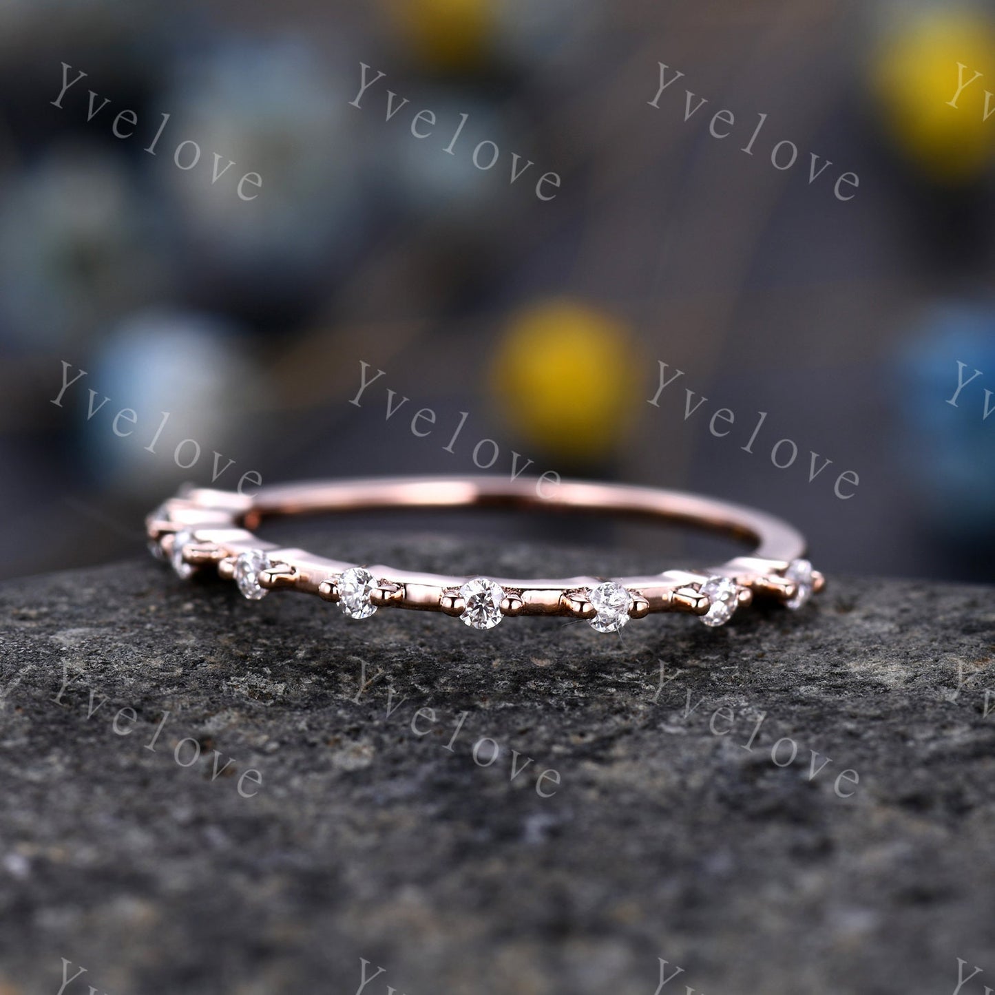 Dainty Diamond Wedding Band Half Eternity 14k Rose Gold Wedding Ring Stacking Matching Band For Women Real Diamond Anniversary Gift For Her
