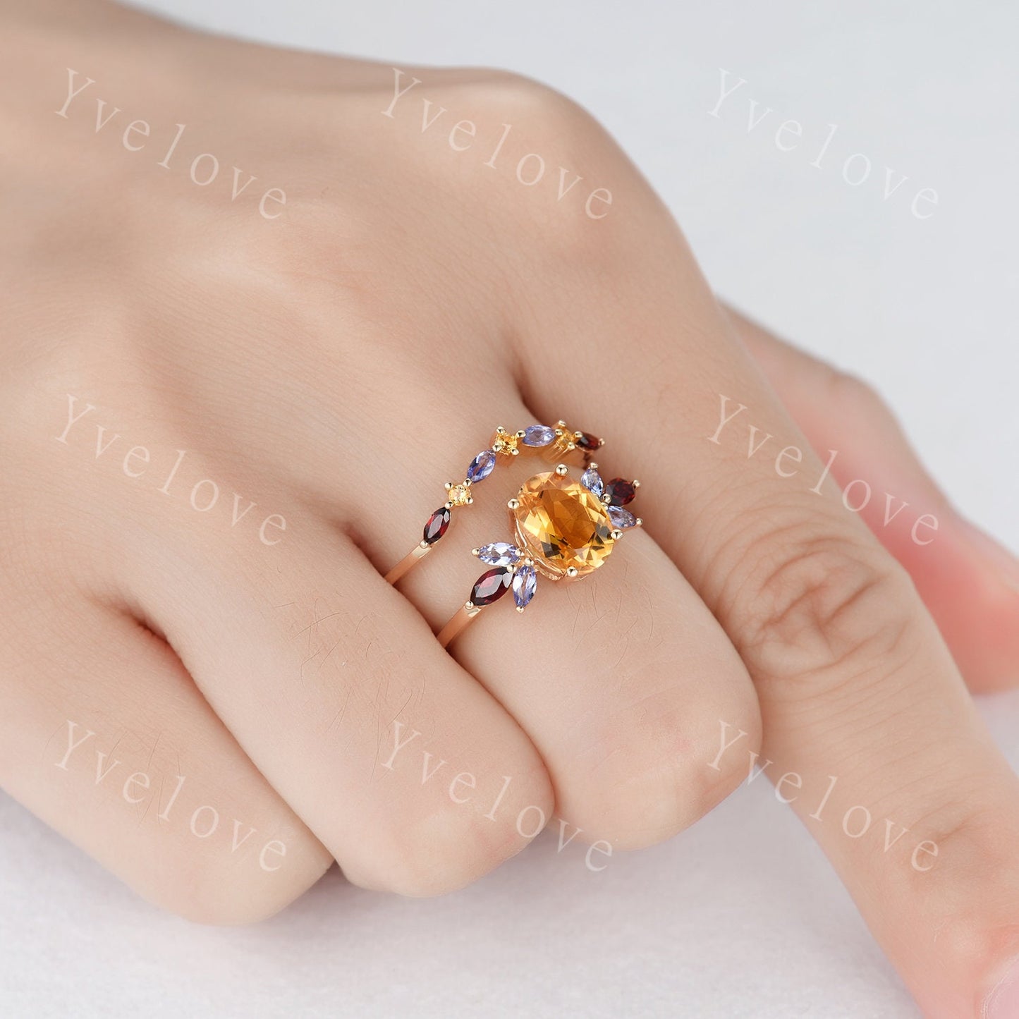 Custom order for Emelia, 9x10mm oval cut citrine, a set, white gold plated