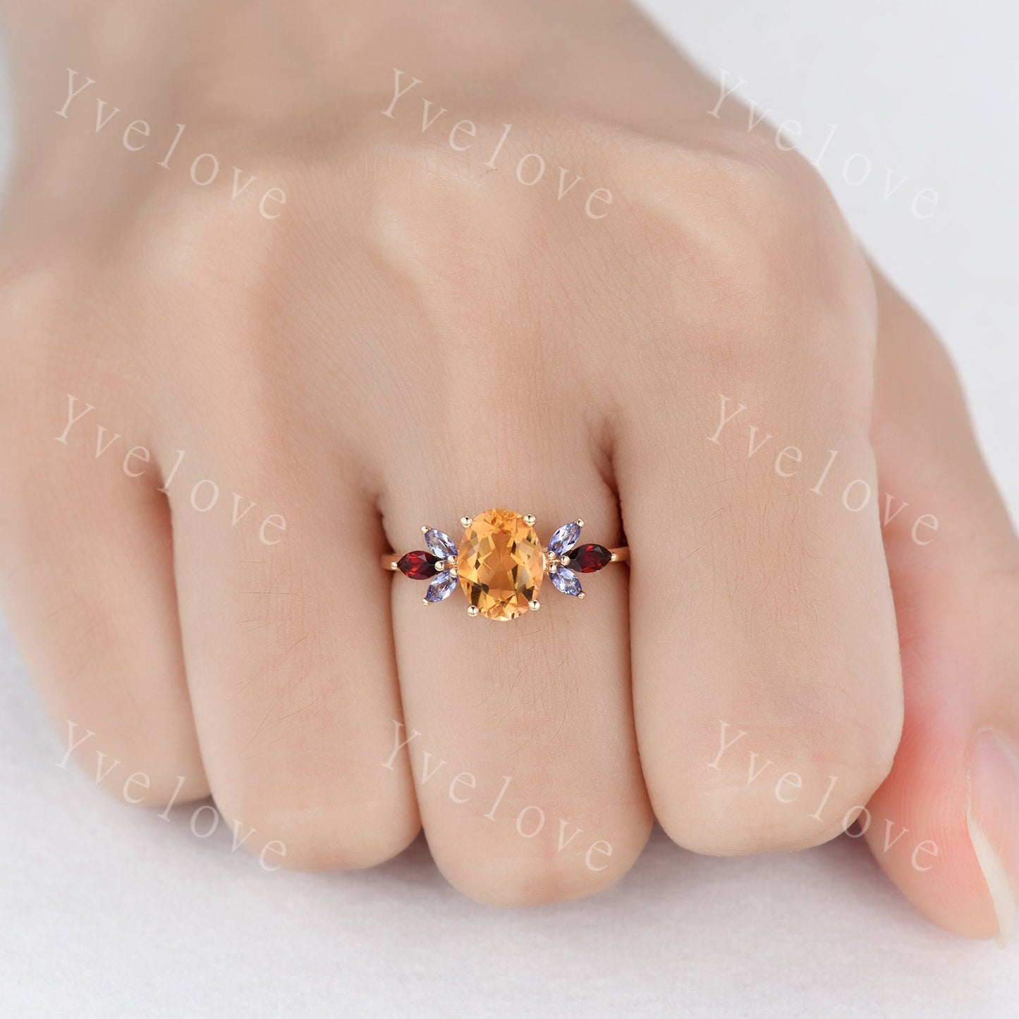 Custom order for Emelia, 9x10mm oval cut citrine, a set, white gold plated