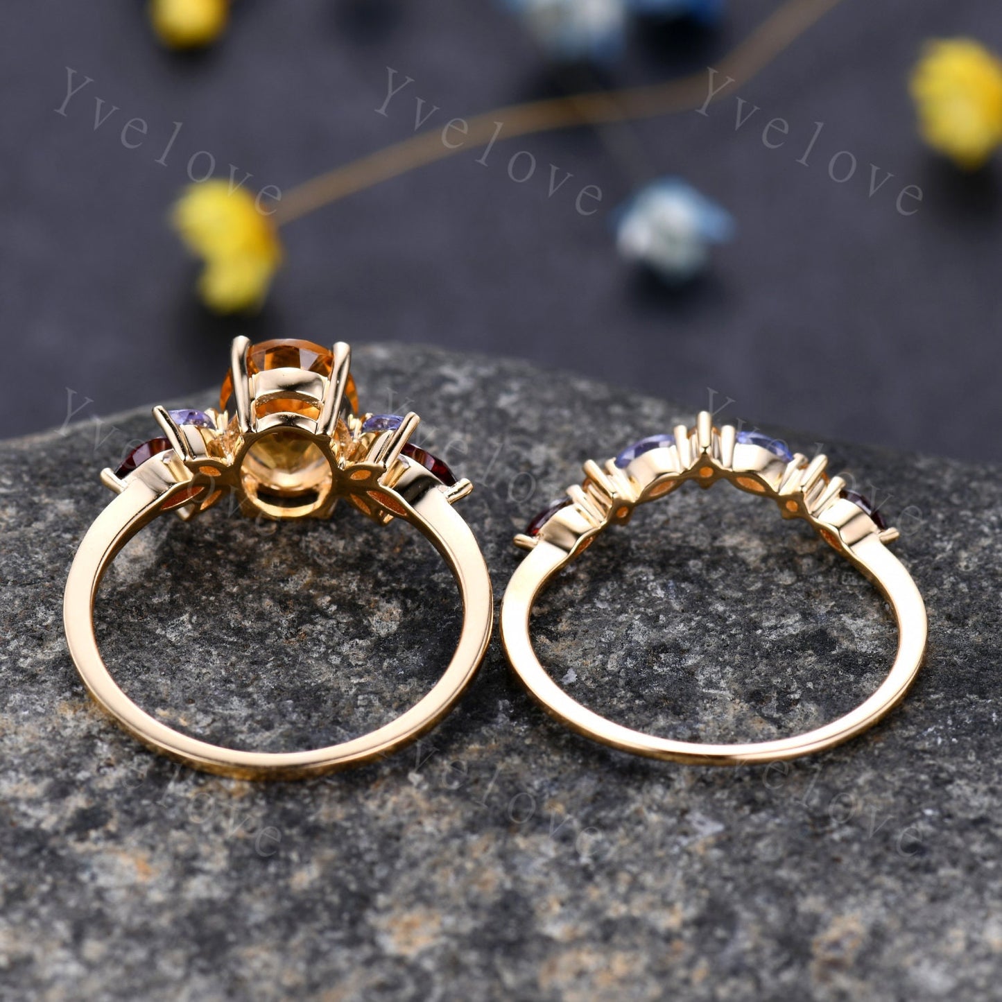 Custom order for Emelia, 9x10mm oval cut citrine, a set, white gold plated