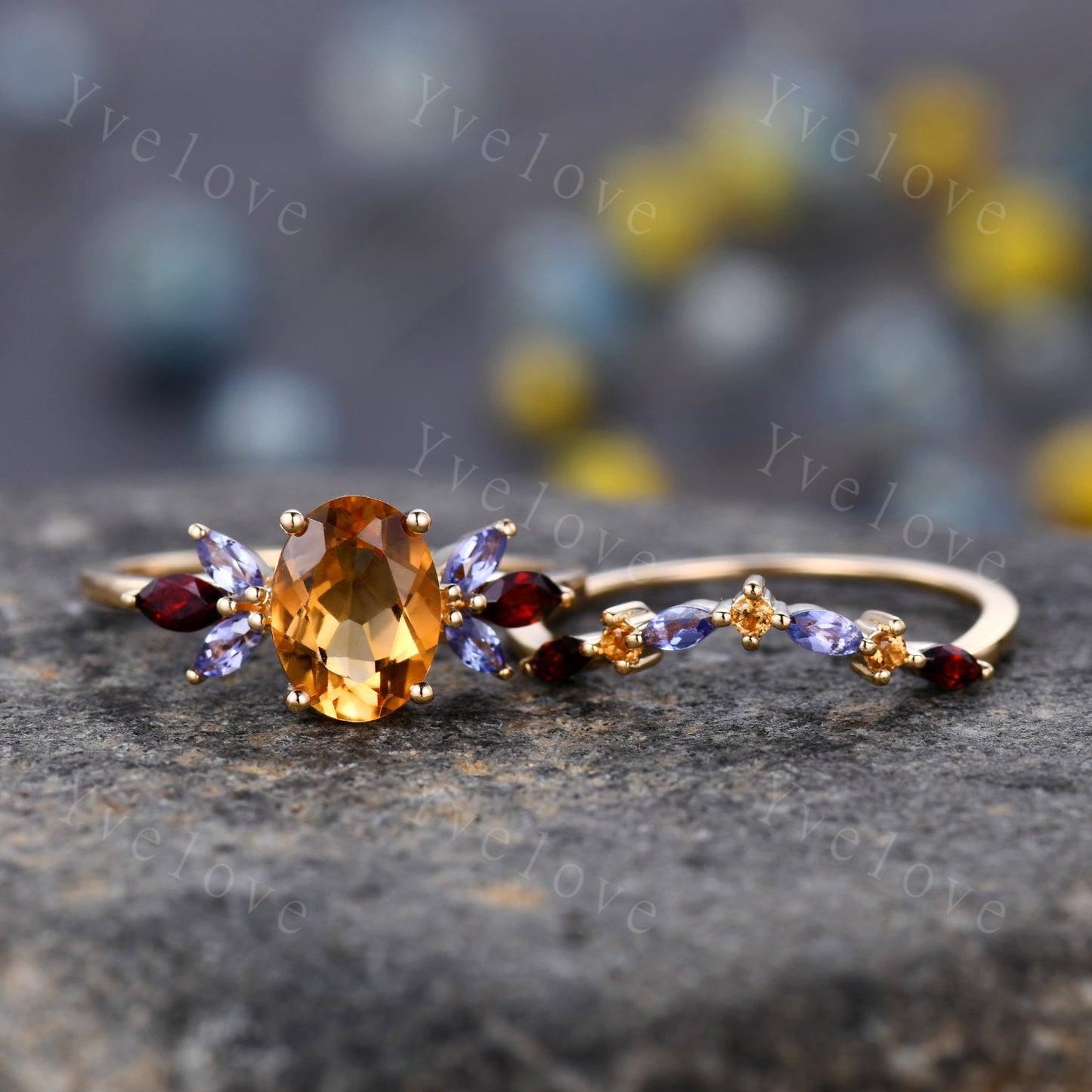 Custom order for Emelia, 9x10mm oval cut citrine, a set, white gold plated