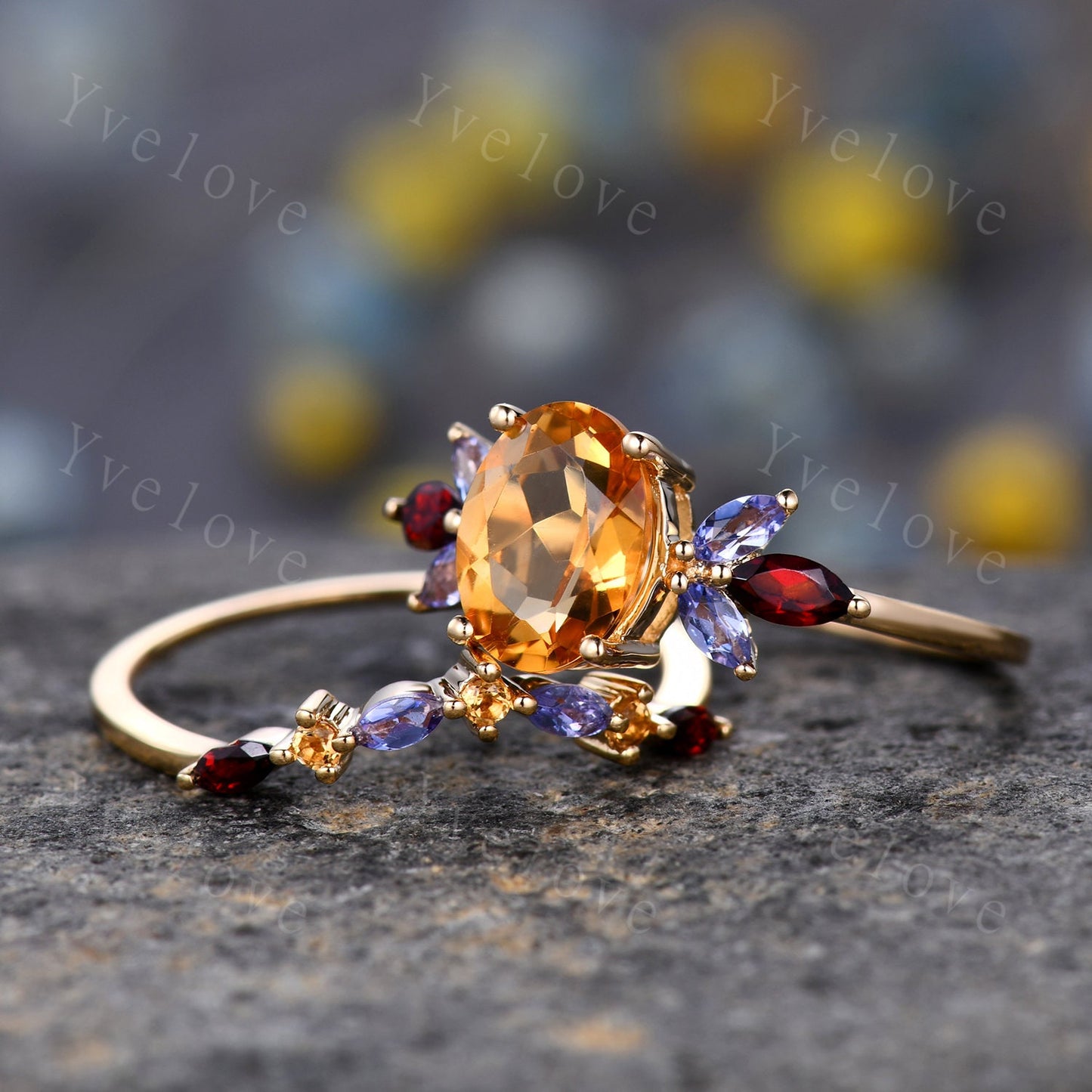Custom order for Emelia, 9x10mm oval cut citrine, a set, white gold plated