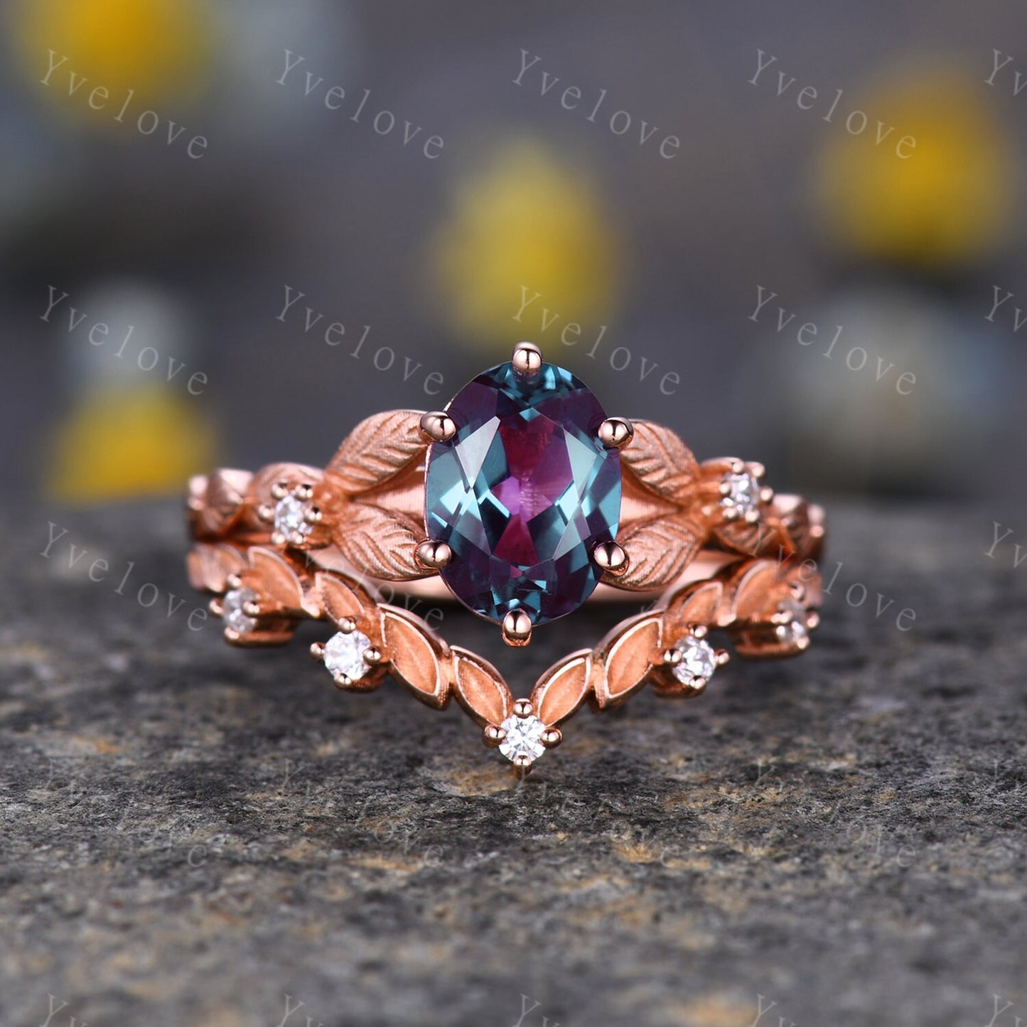 Vintage Alexandrite engagement ring set Floral Alexandrite Wedding Ring Set June Birthstone Bridal Ring Set Women Promise Ring Set Jewelry