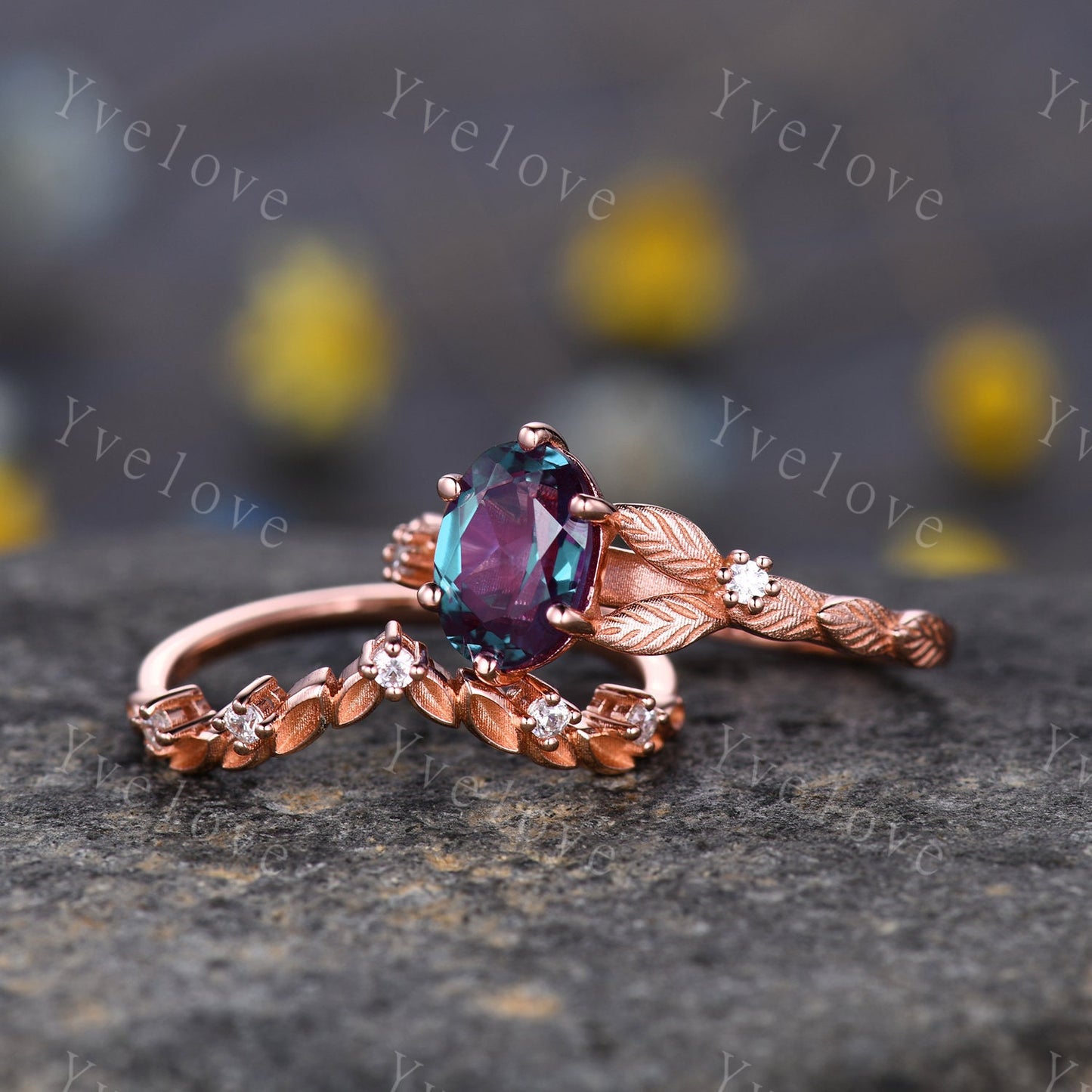 Vintage Alexandrite engagement ring set Floral Alexandrite Wedding Ring Set June Birthstone Bridal Ring Set Women Promise Ring Set Jewelry