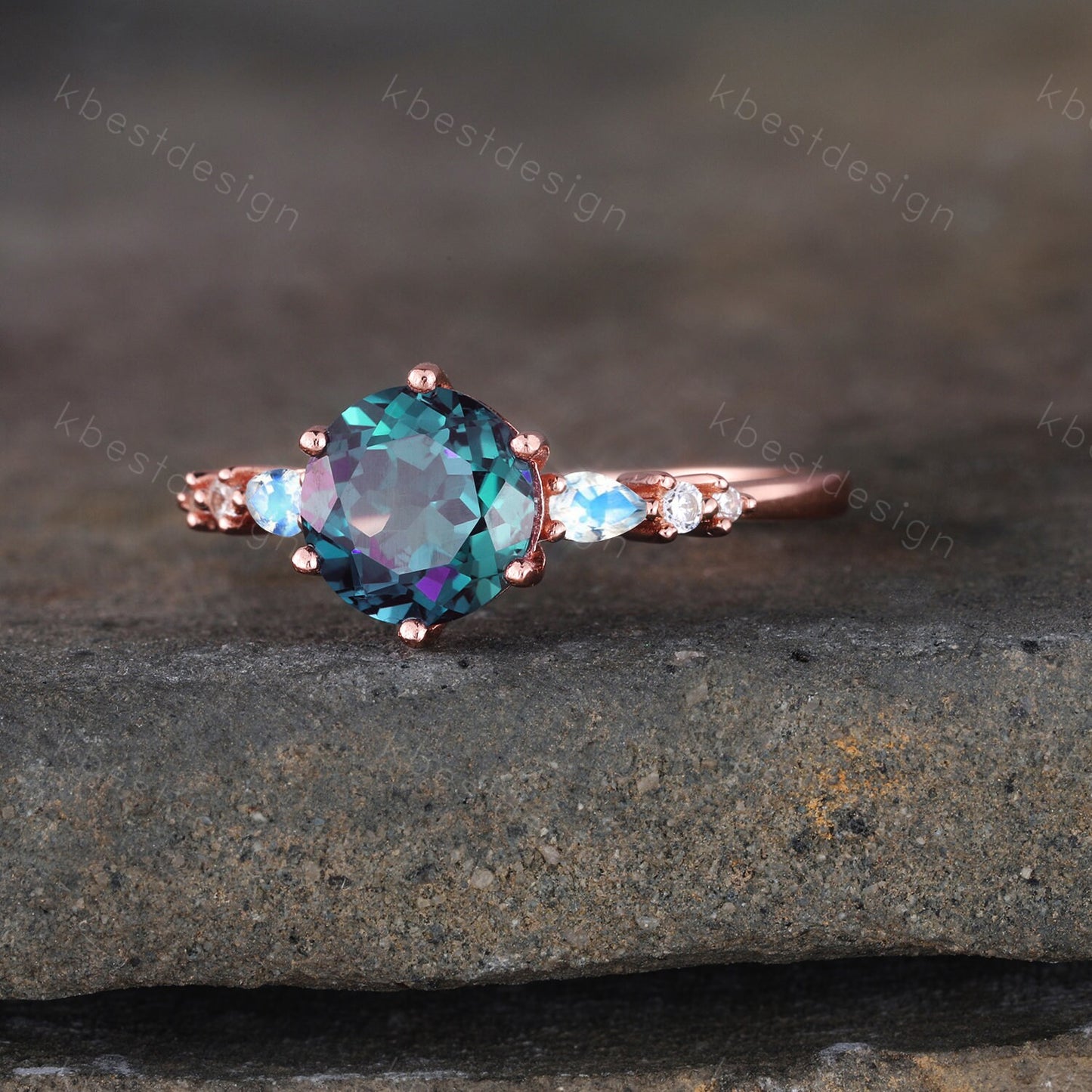 Alexandrite Ring, Alexandrite Moonstone Ring, Dainty Ring, June Birthstone Ring, Rose Gold Ring, Promise Ring, Anniversary Ring