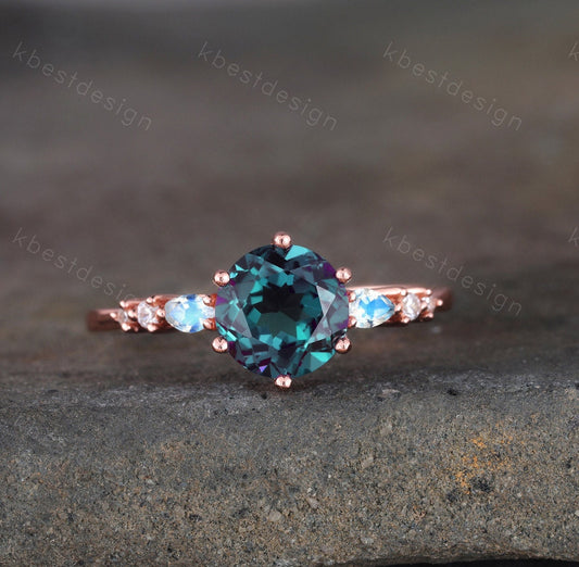Alexandrite Ring, Alexandrite Moonstone Ring, Dainty Ring, June Birthstone Ring, Rose Gold Ring, Promise Ring, Anniversary Ring