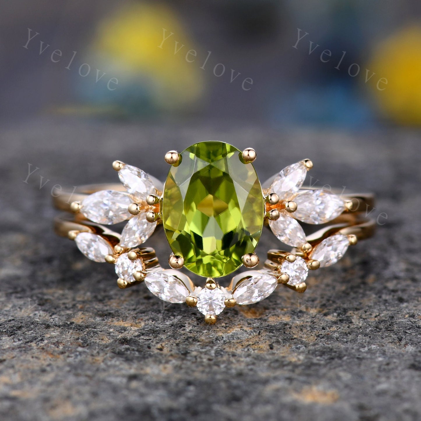 Custom order for SwiftAfro, 18k gold, center stone oval peridot and all side stone citrine stones