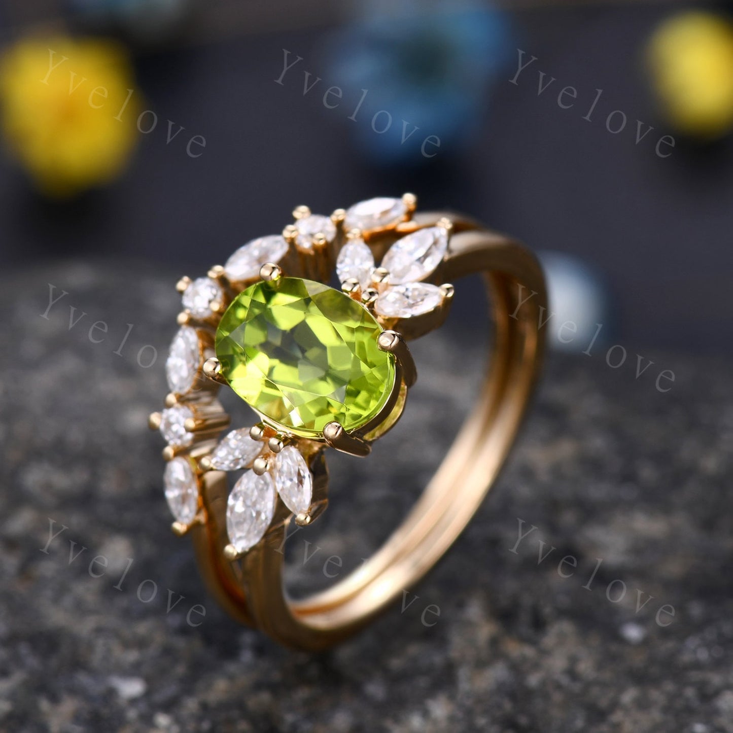 Custom order for SwiftAfro, 18k gold, center stone oval peridot and all side stone citrine stones