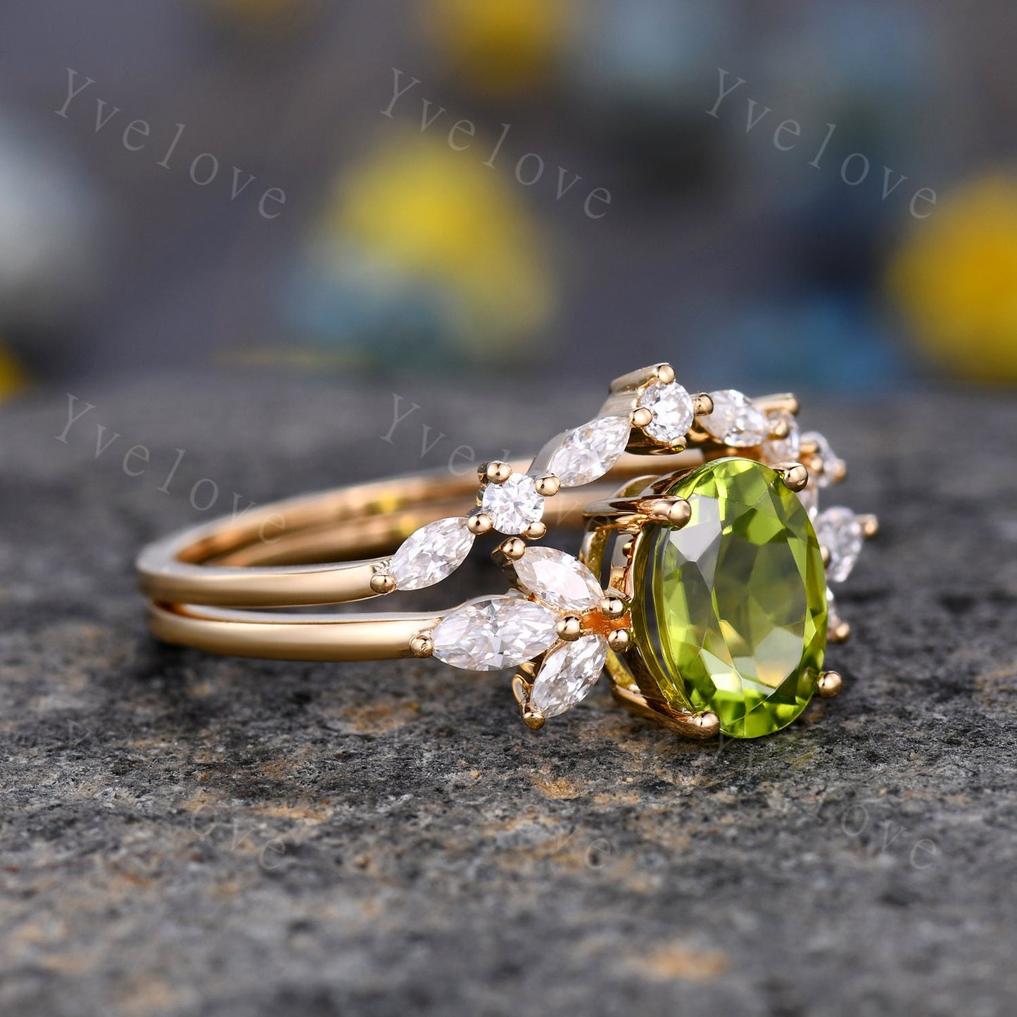Custom order for SwiftAfro, 18k gold, center stone oval peridot and all side stone citrine stones