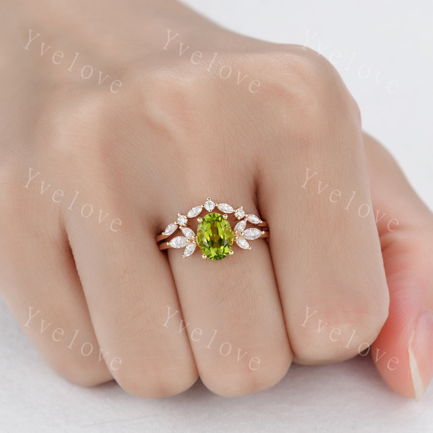 Custom order for SwiftAfro, 18k gold, center stone oval peridot and all side stone citrine stones