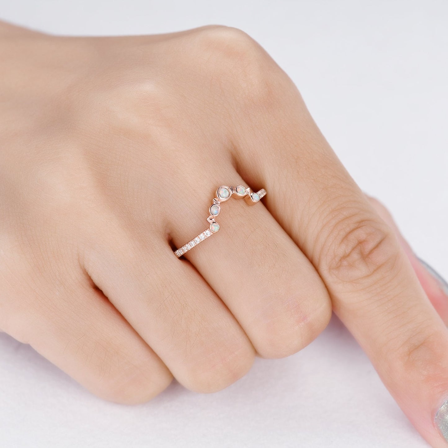 2mm Opal Engagement Ring,Opal Wedding Band,14K Rose Gold,Wedding Band,Stacking Ring,Matching Band,Promise Ring,Anniversary,Gift for Women