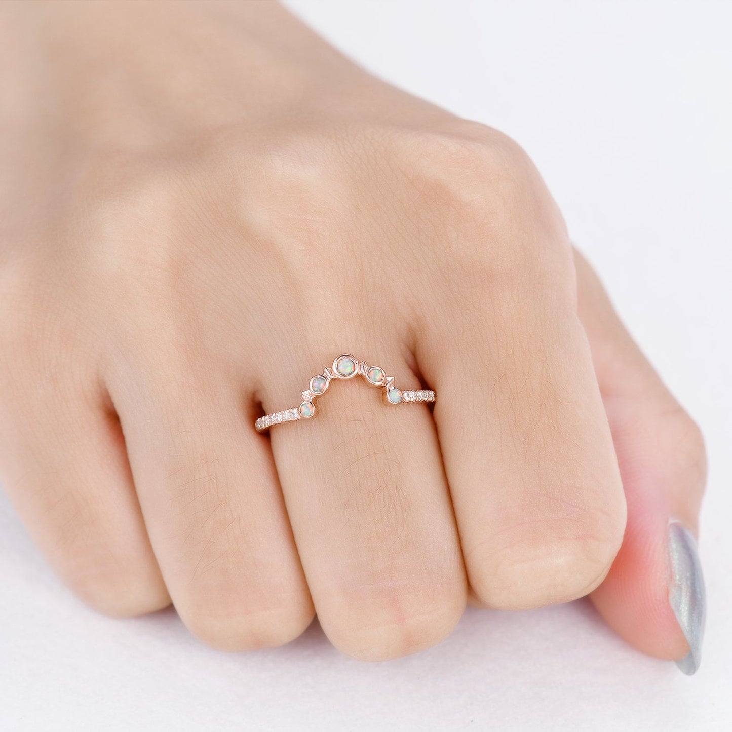 2mm Opal Engagement Ring,Opal Wedding Band,14K Rose Gold,Wedding Band,Stacking Ring,Matching Band,Promise Ring,Anniversary,Gift for Women